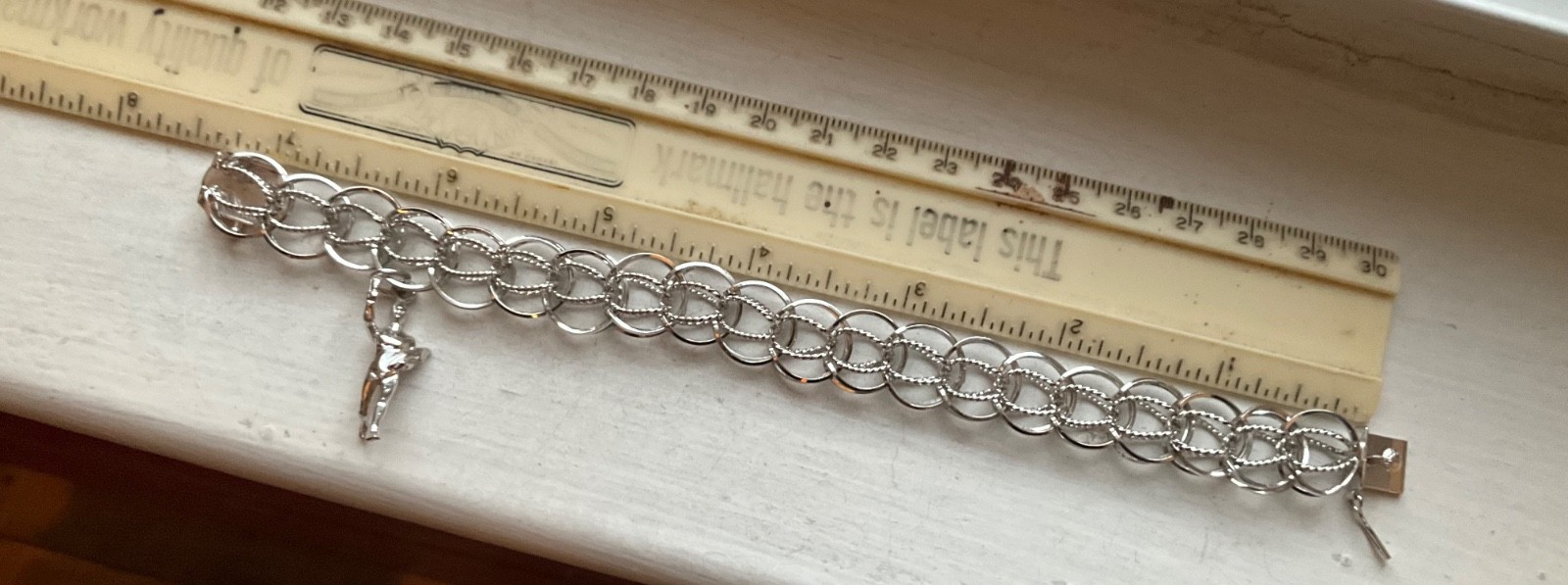 Vintage FORSTNER USA Starter SILVER CHARM BRACELET Wearable 7 1/4” Wide Link #B