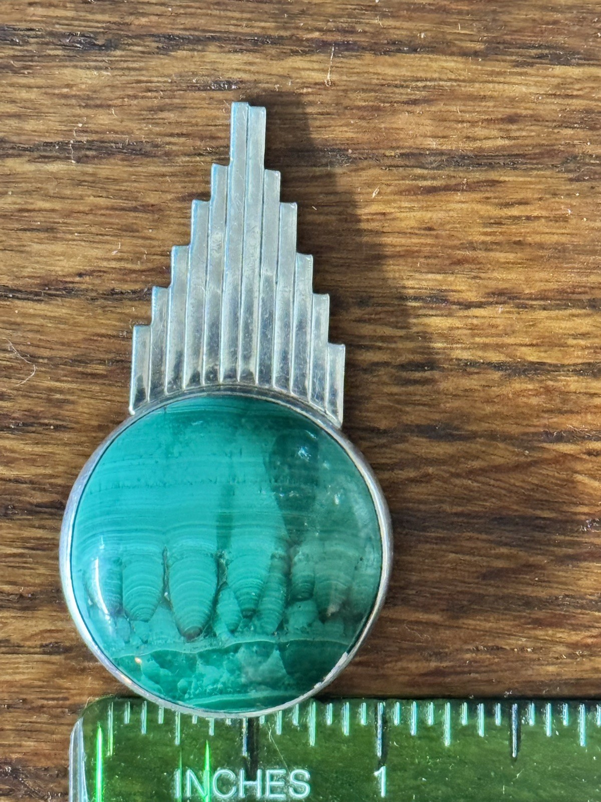Erickson Silversmith Art Deco / Modernist Malachite Sterling Silver Pin Brooch