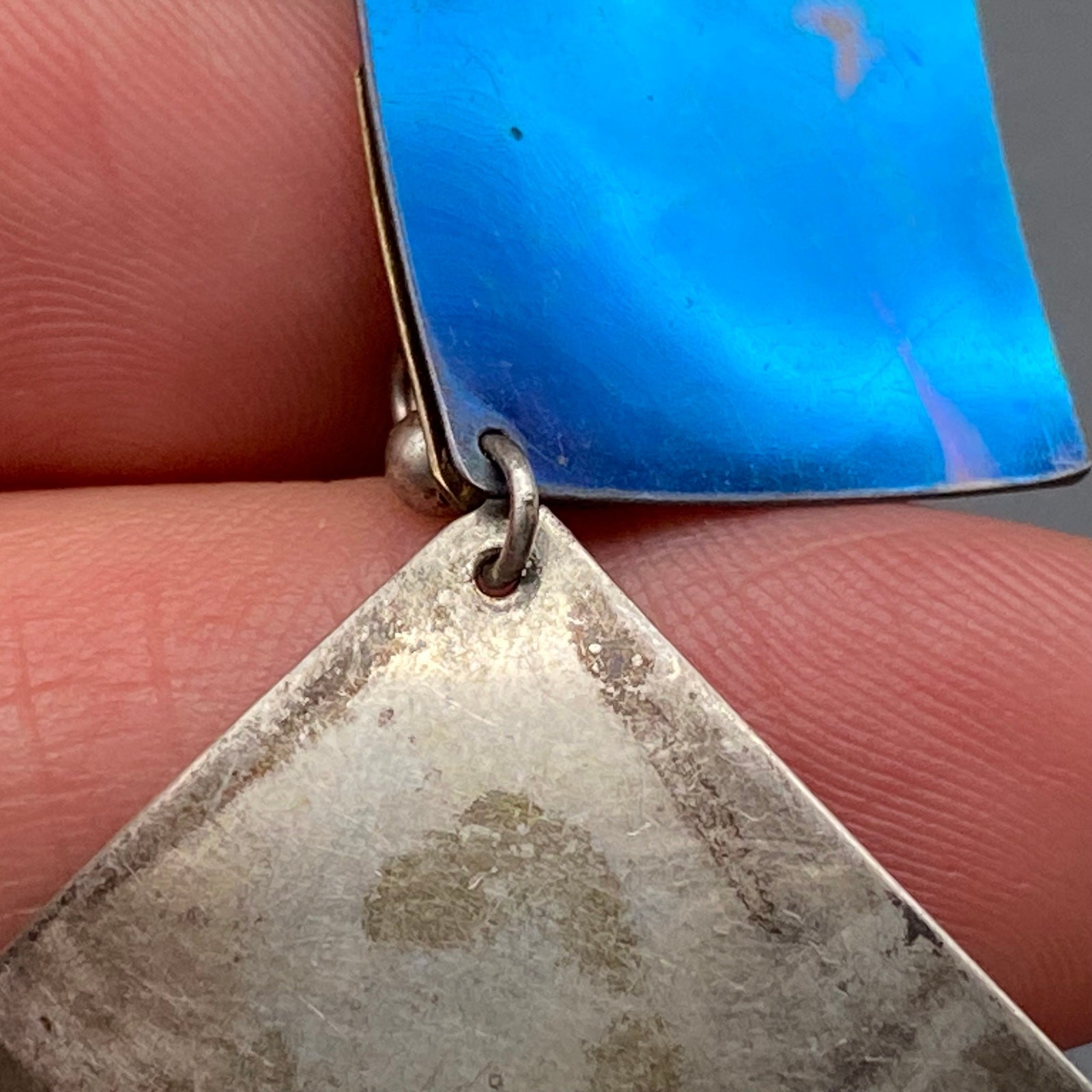 Vintage Modernist Malachite Sterling Silver Mixed Metal Dangle Pendant
