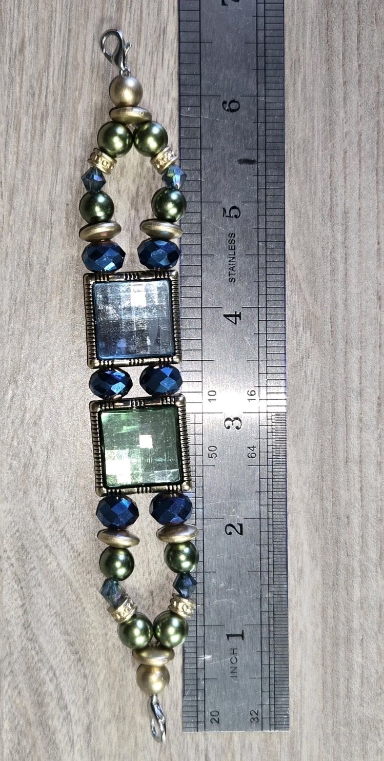 Vintage Small Tiny Wrist Custom Jewelry 7-8″ Stretch Bracelet 90’s Green Blue