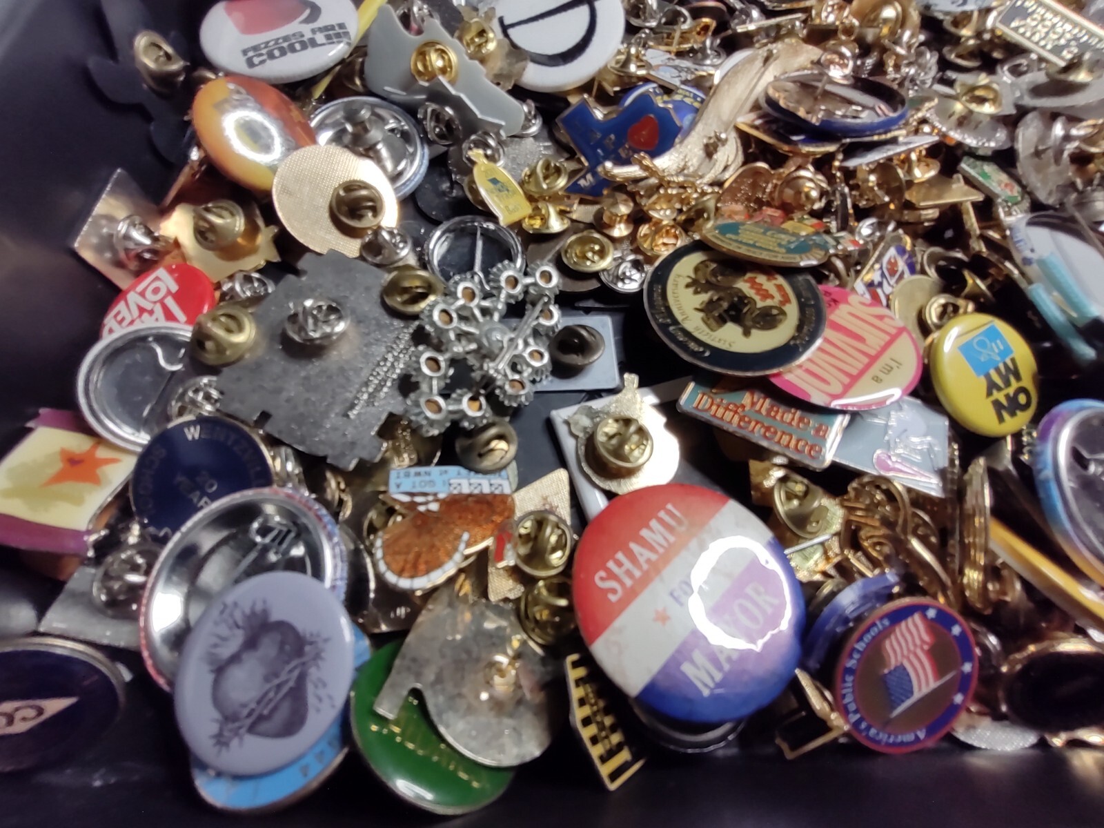 Lot Of Assorted Pins And Pin Back Buttons Pin Lot Collection ZT1 3.5 Pounds