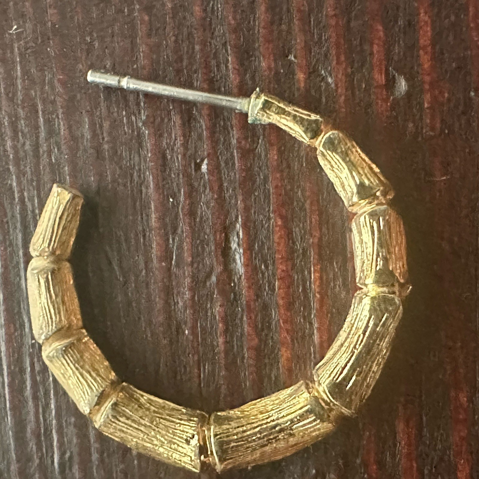 Graduated Bamboo Hoop Earrings Pierced Gold Tone Brass Post Backs