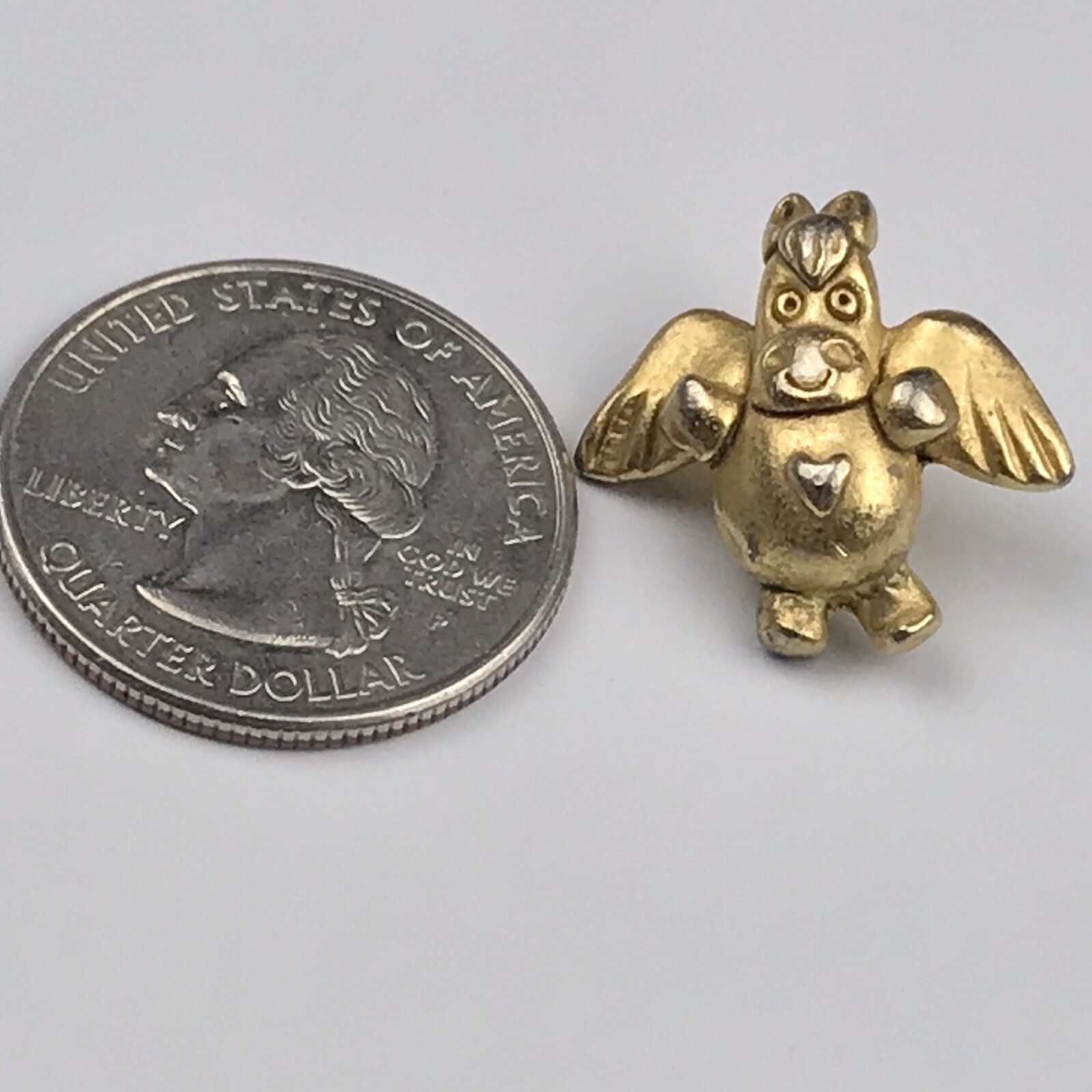 Angel Cow Pin Brooch Gold Tone Vintage Winged Heart Collectible Fantasy Charm