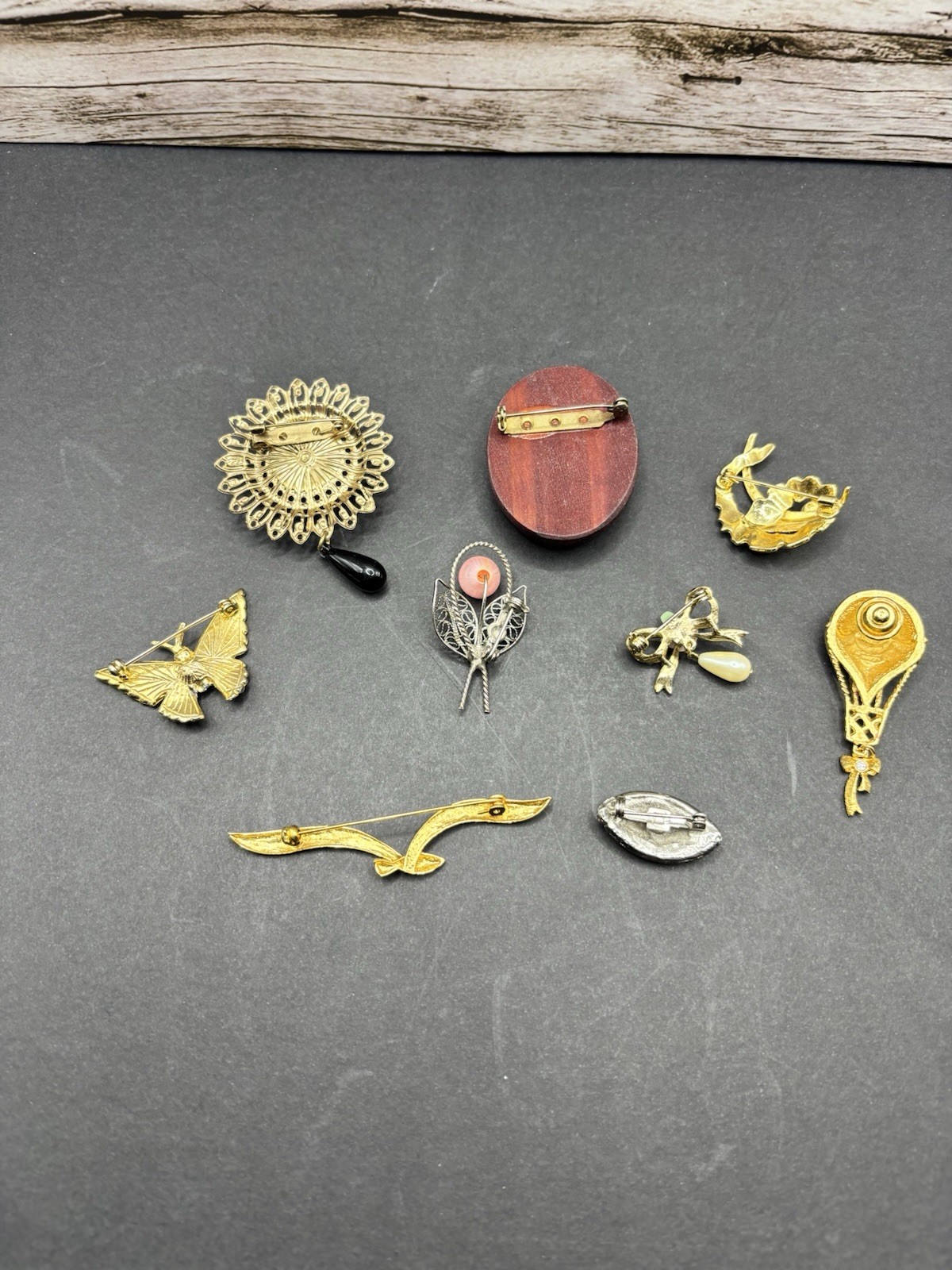 Estate Brooch Pin Lot 9 Estate Jewelry Gold & Silver Toned Enamel Costume READ