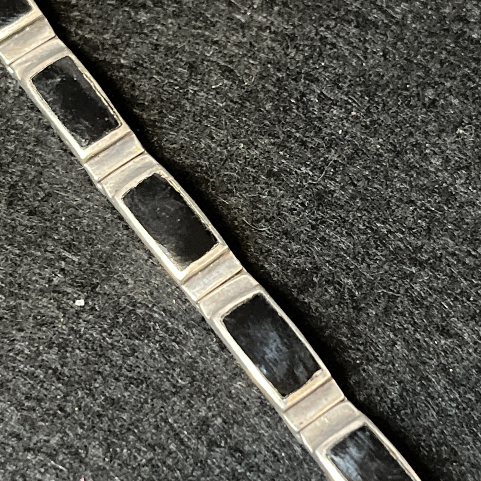 Vintage 925 Sterling Silver Black Onyx Modernist Tennis Bracelet 7.25in 22.6g