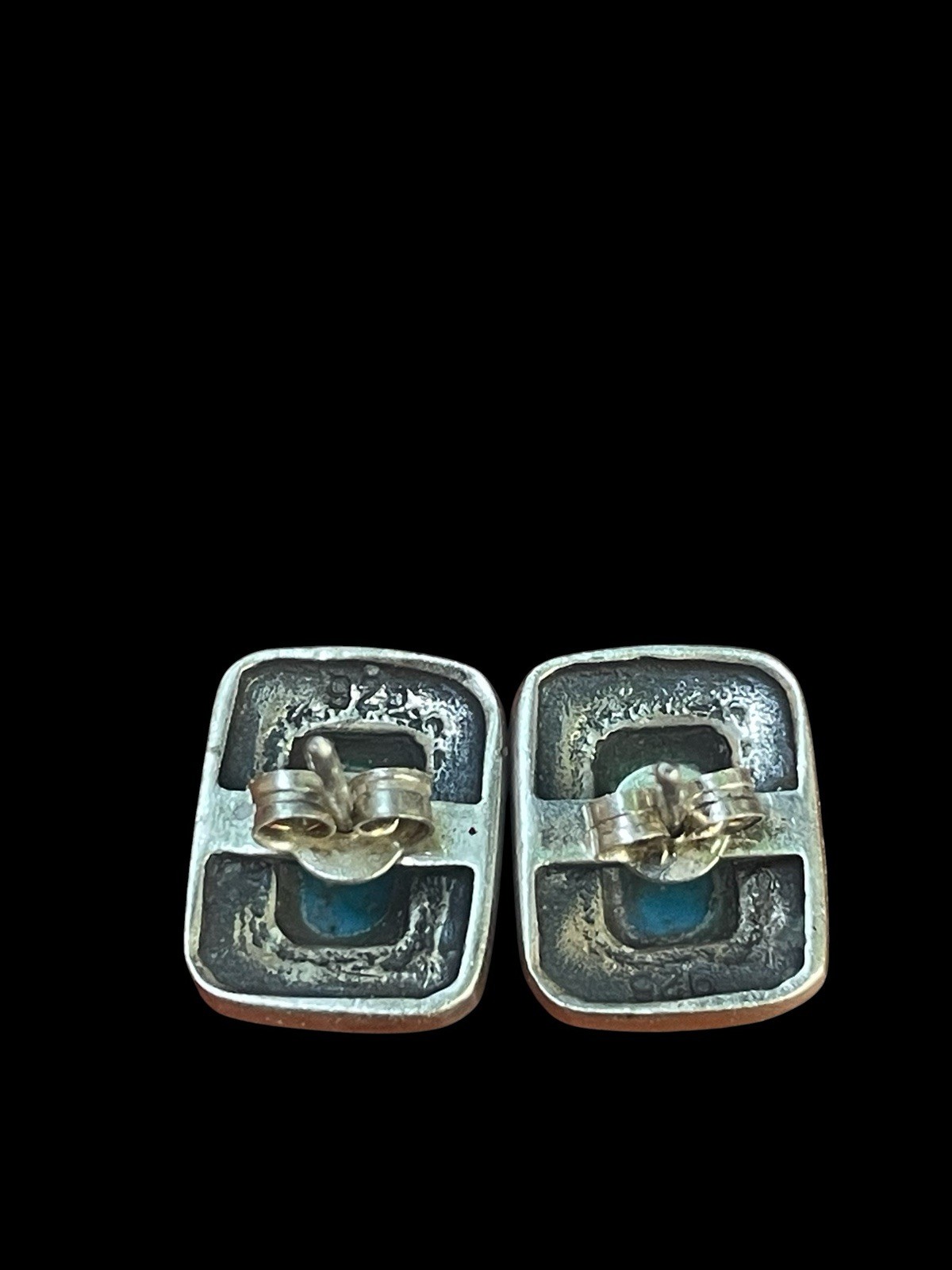 VTG .925 Stamped Sterling Silver Geometric Blue Turquoise Bracelet And Earrings