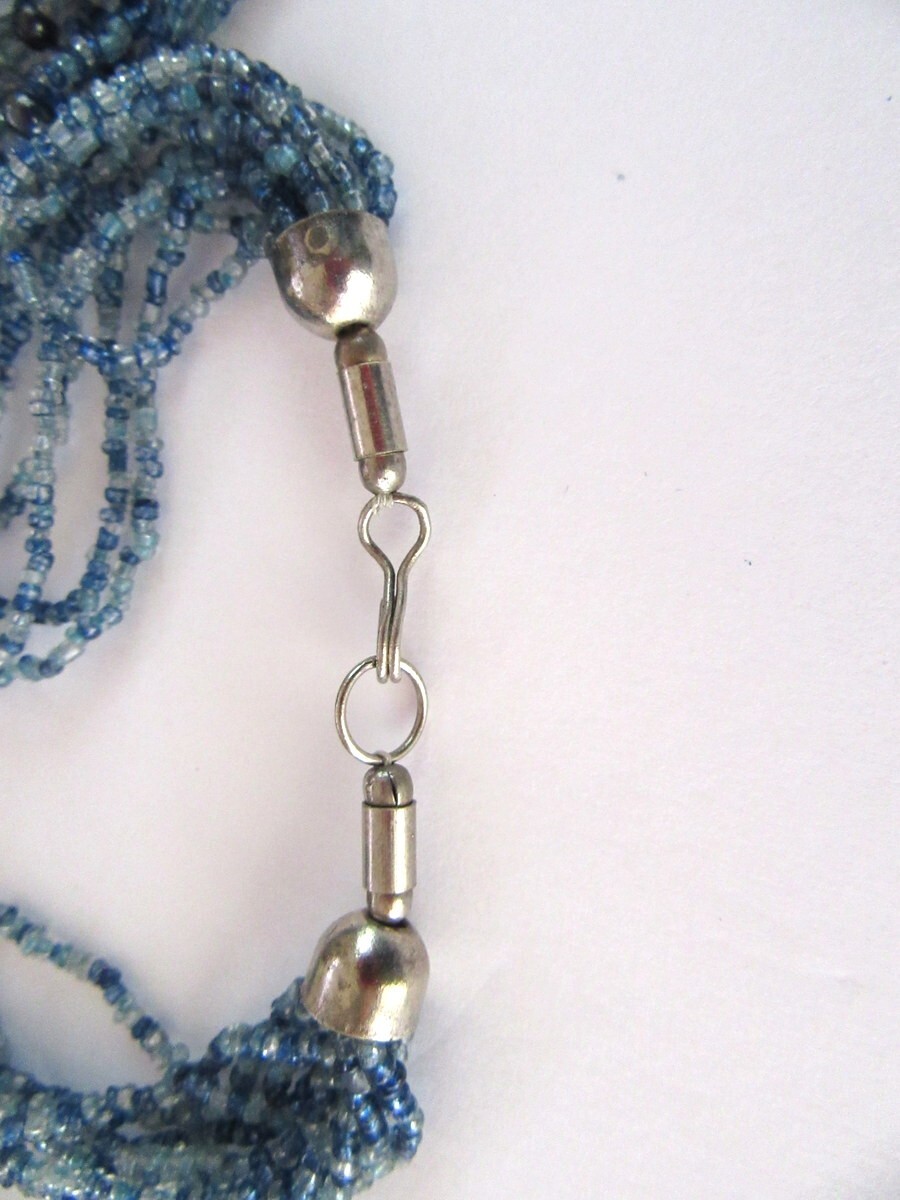 Vintage blue & gray torsade beaded necklace & clip on earrings MCM – Mid Century