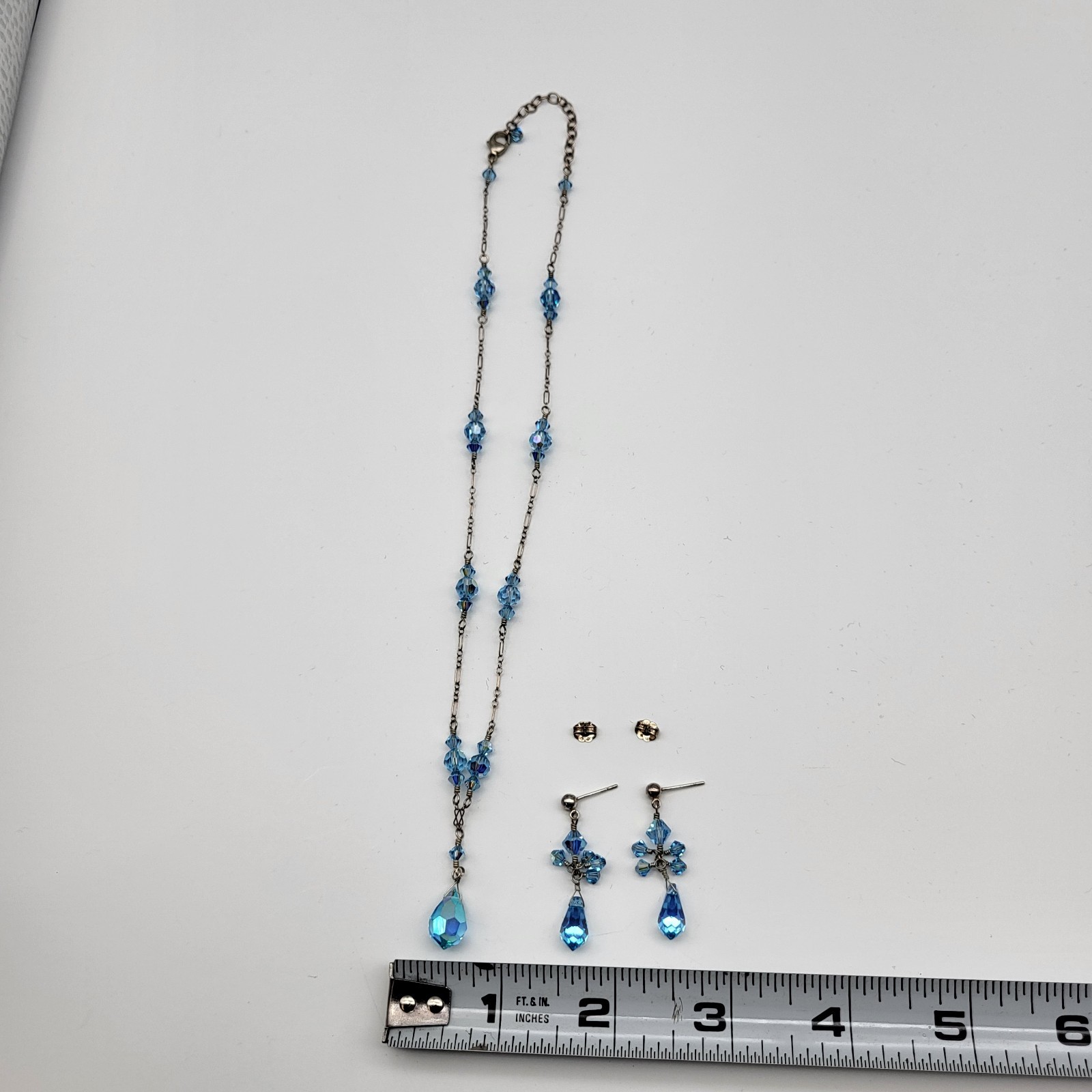 Beautiful Sterling Silver Blue Crystal Necklace Earrings Set Flamboyant Sexy