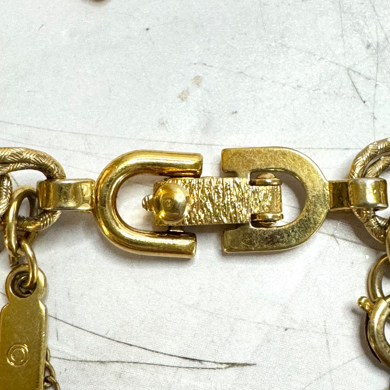 Vintage Monet Charm Bracelet Gold Tone Double Link 6 Charms Globe Kitten Cross
