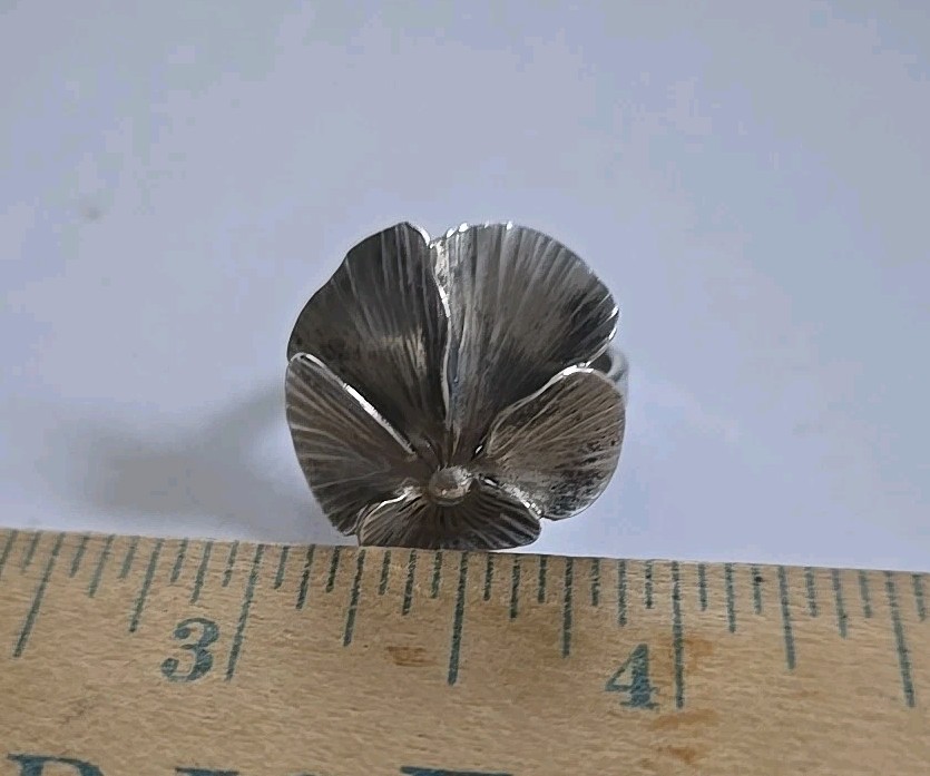 Vintage Sterling Silver Stuart Nye Pansy Screw Back Earrings and Ring Set
