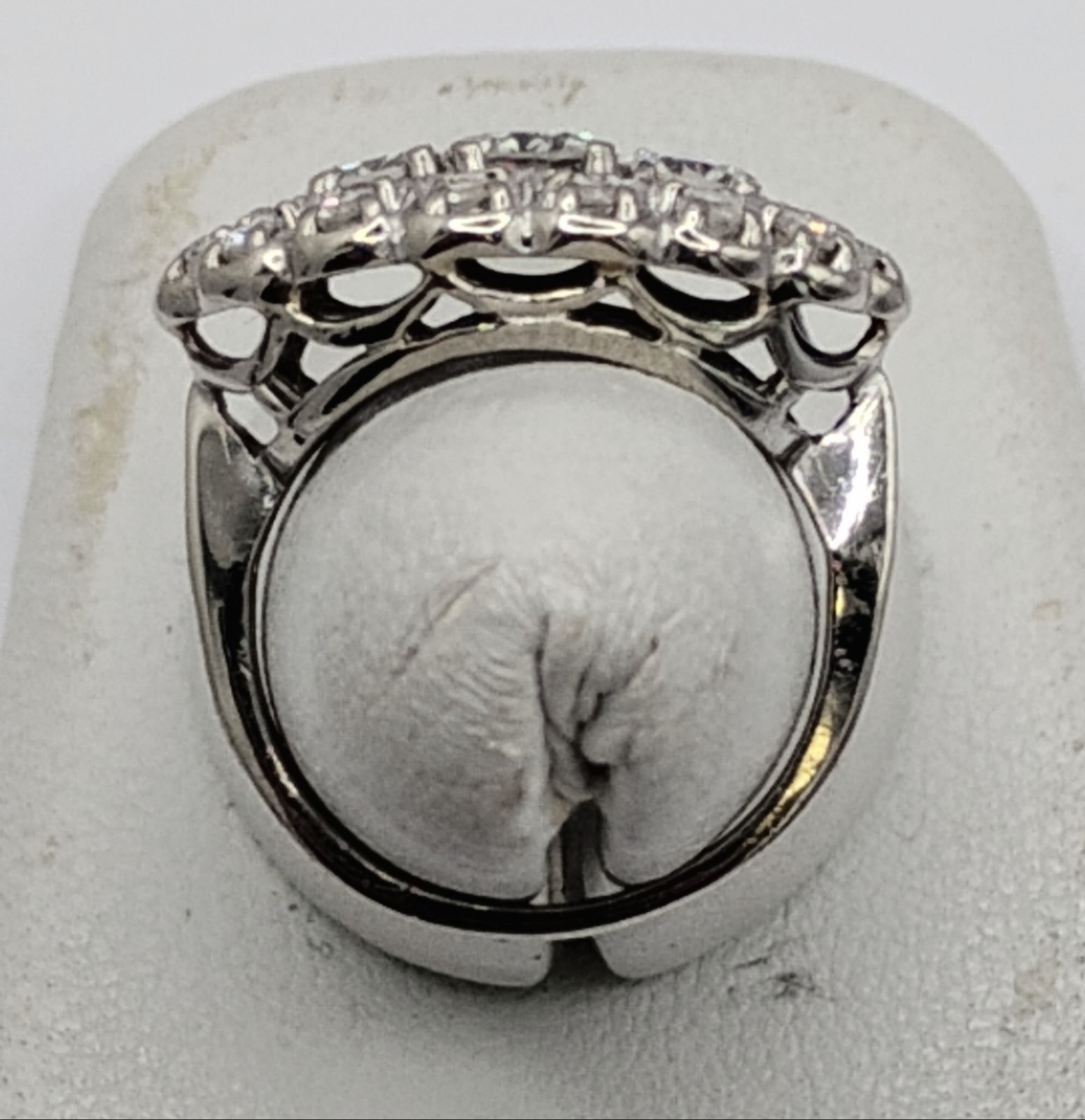 $7,500 1.00ctw ANTIQUE 3-STONE HALO WOMANS 14K WHITE GOLD THREE ROW DIAMOND RING