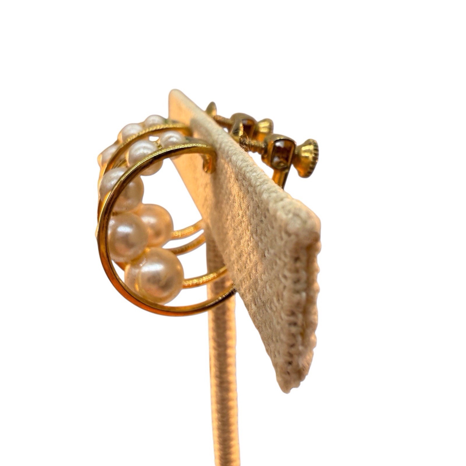 Napier Earrings Faux Cage Hoop Gold Plated Adjustable Clip-on 3/4” White BOHO B5