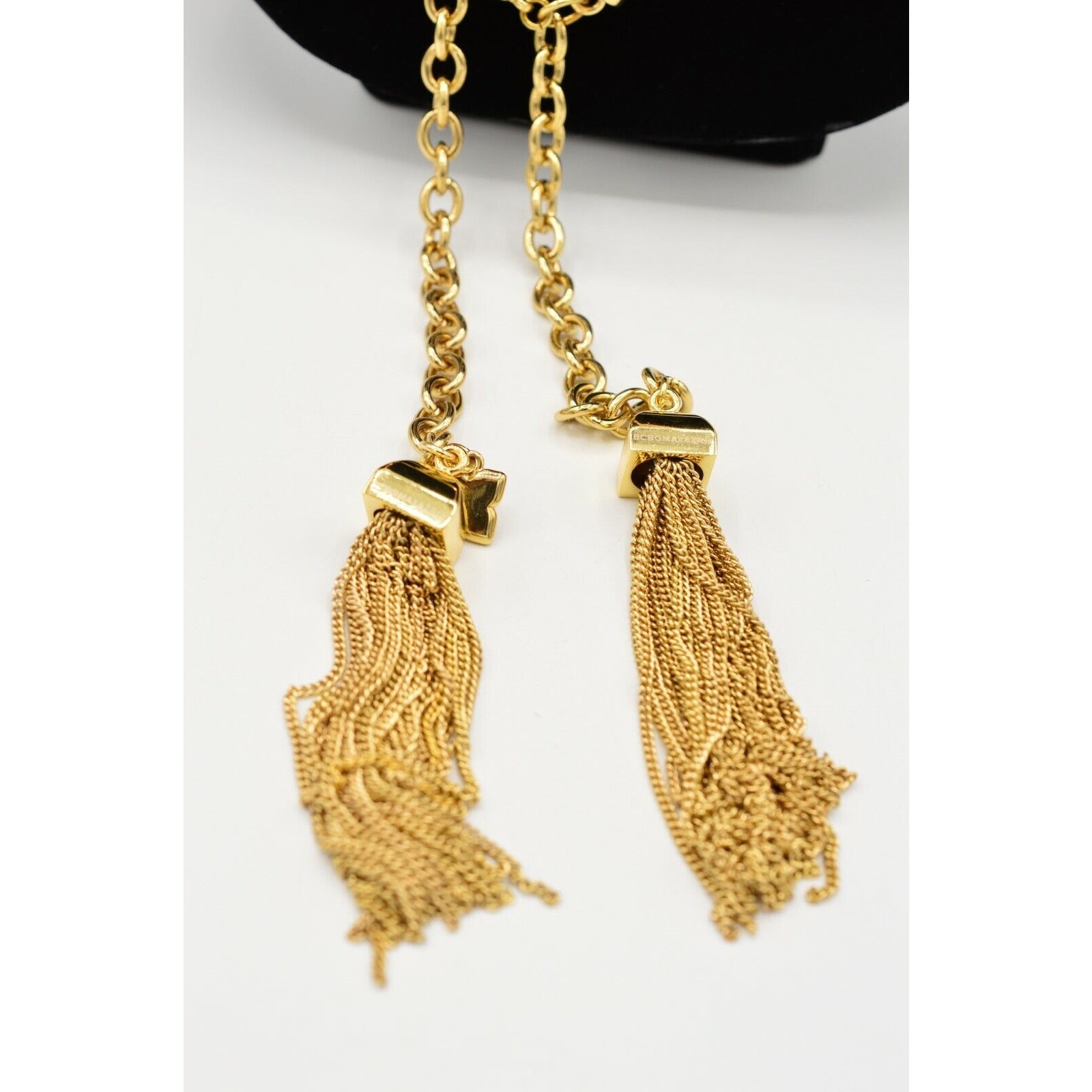 BCBG Max Azria Tassel Statement Necklace Orange Beaded Gold Chain Fringe BinN