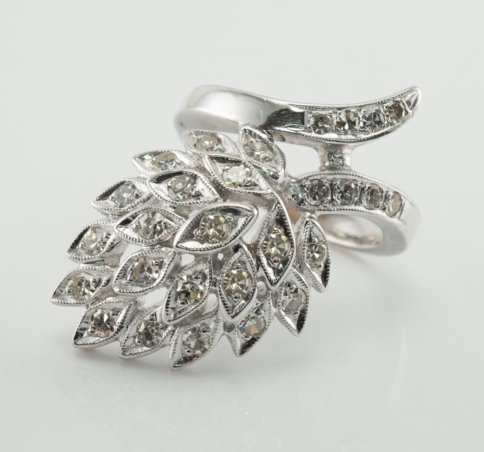 Natural Diamond Ring 14K White Gold Vintage Cluster Estate 1.24 TDW