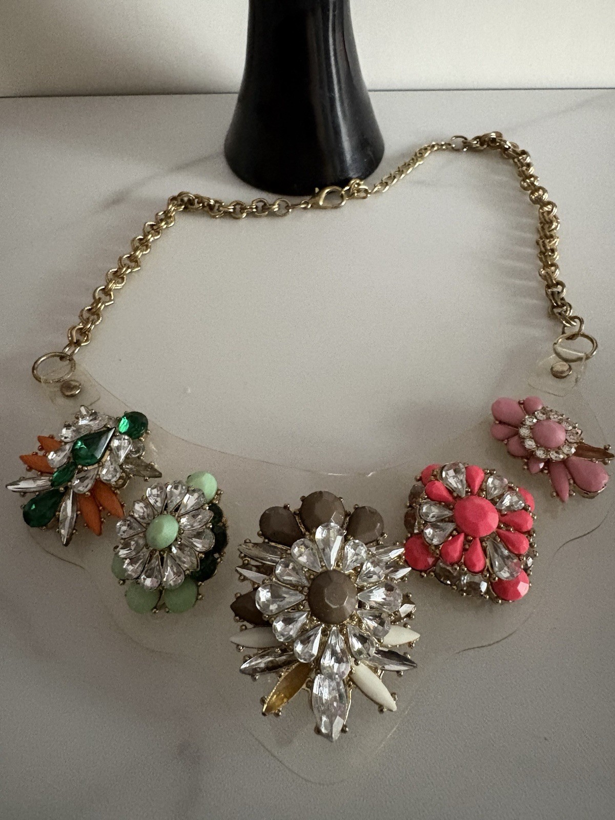 Vintage Statement Multicolor Floral Glass Bib Necklace for Women 19-24″