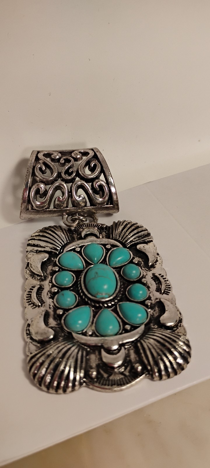 silver tone faux turquoise 2 piece pendant unsigned 64 grams vintage-cd2
