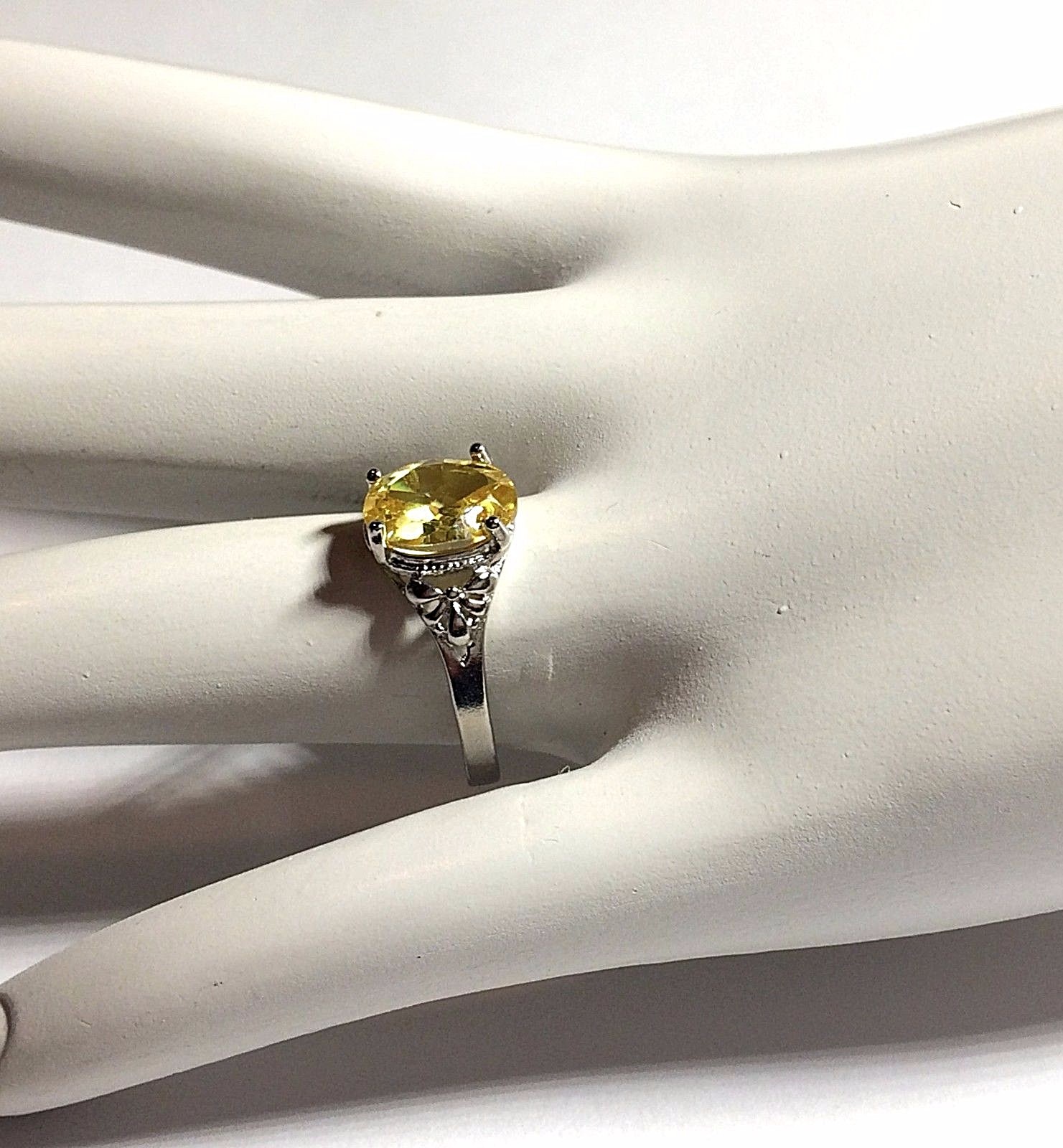 Sterling Silver Citrine Fleur de Lis Ring Size 7 Yellow CubicZirconia Simulated