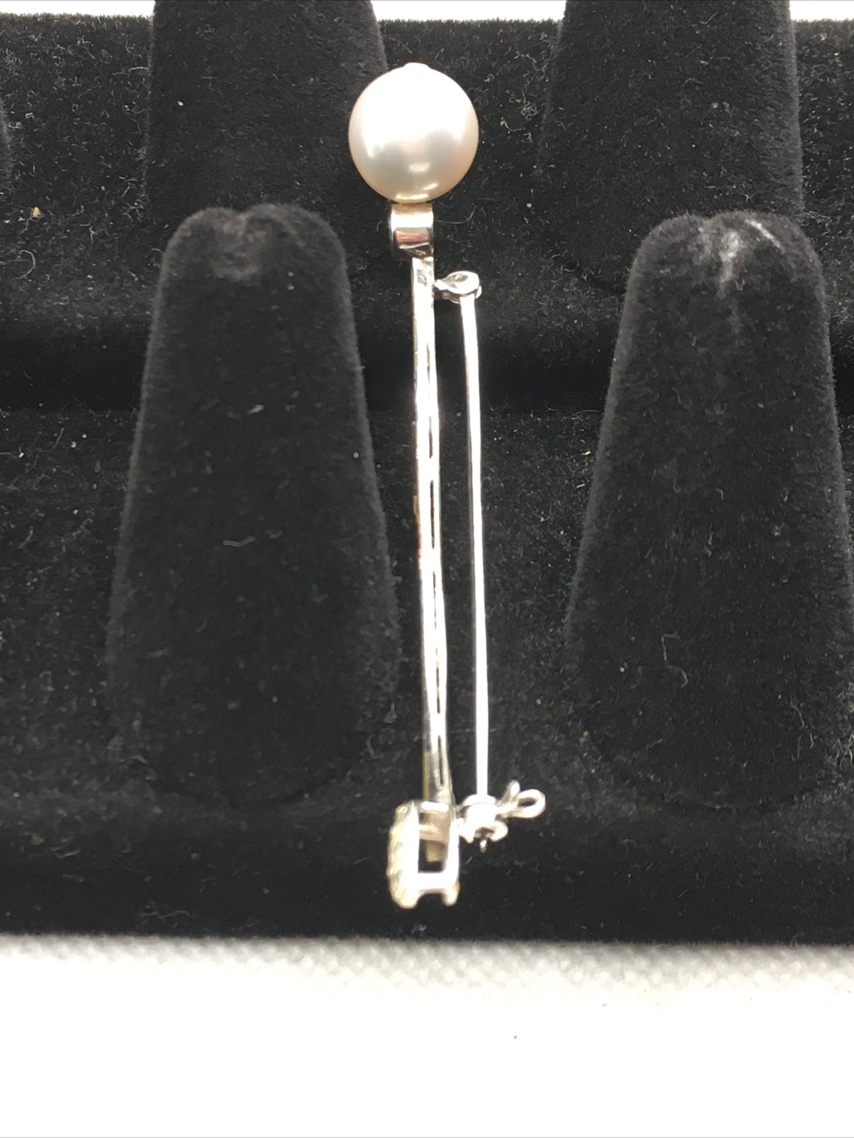 VINTAGE 18K White Gold South Sea Pearl & 0.35CTW Diamond Handmade Pin Brooch 6gr