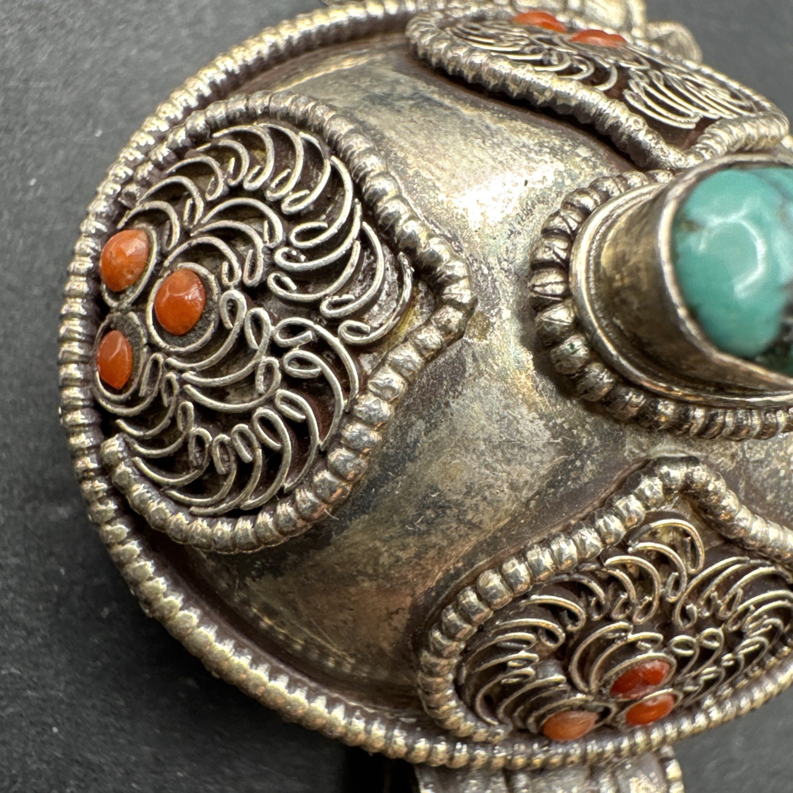 Vintage 925 Silver Coral And Turquoise Figural Pendant 1.5” x 2” 23g