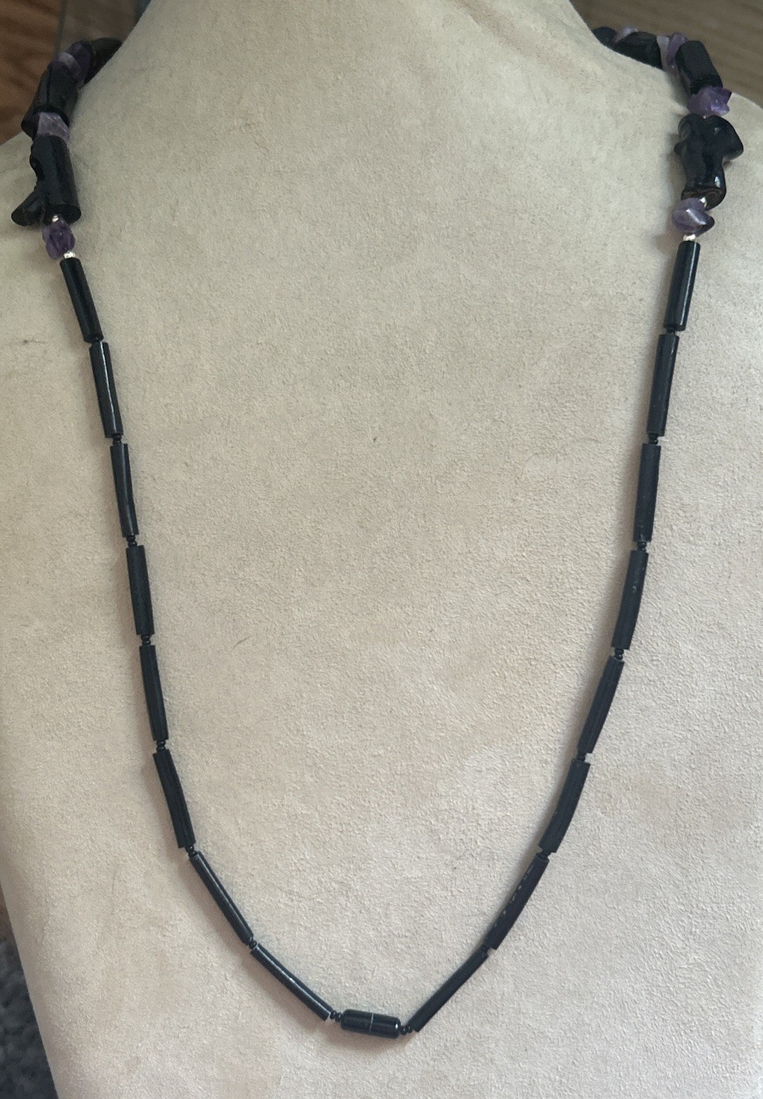 Vintage estate Hawaiian black coral Amythest 28”necklace Genuine & Rare Piece