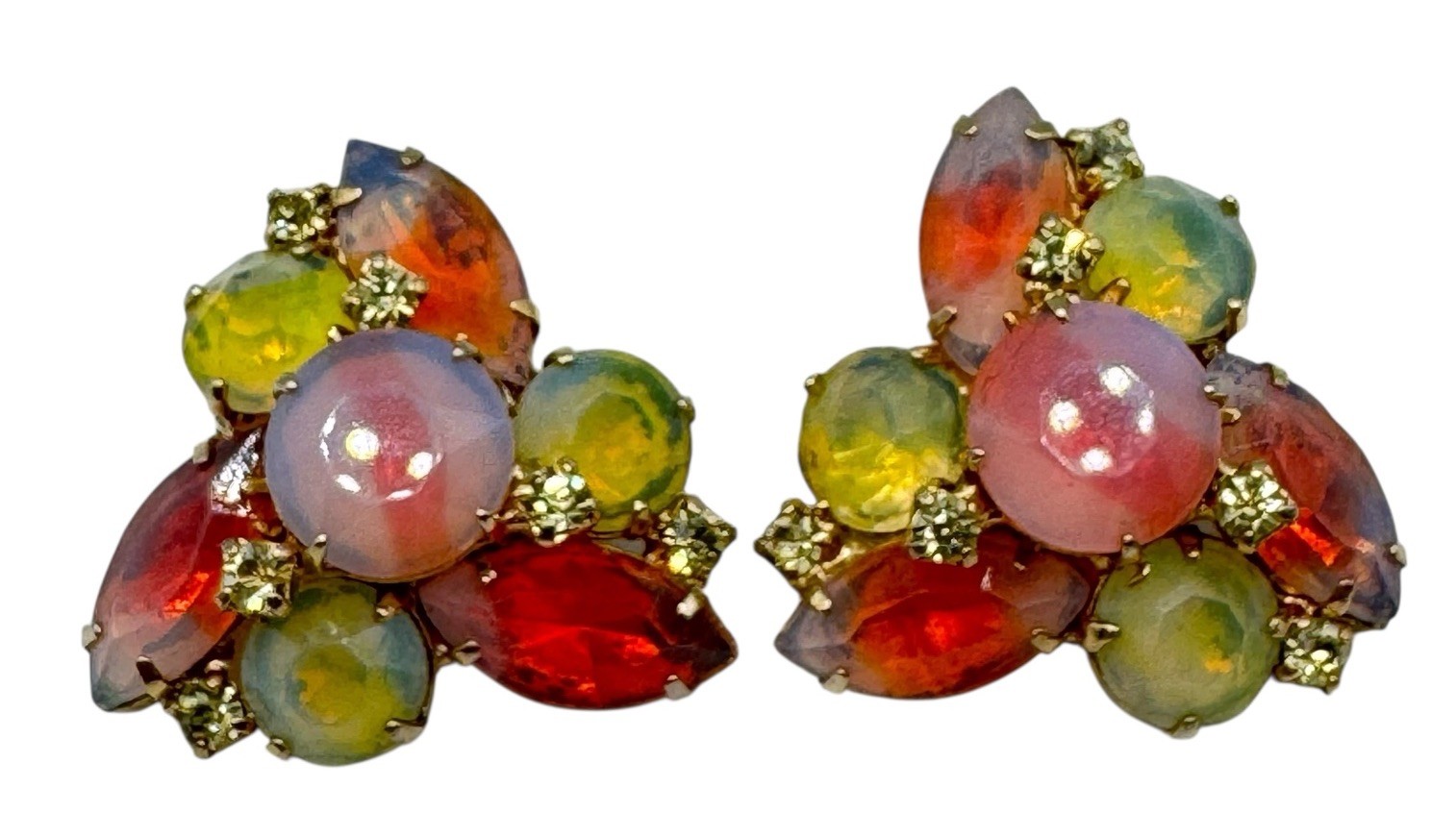 KRAMER EARRINGS, designer Signed 1950’S Stunning & Rare Citrine & Rose