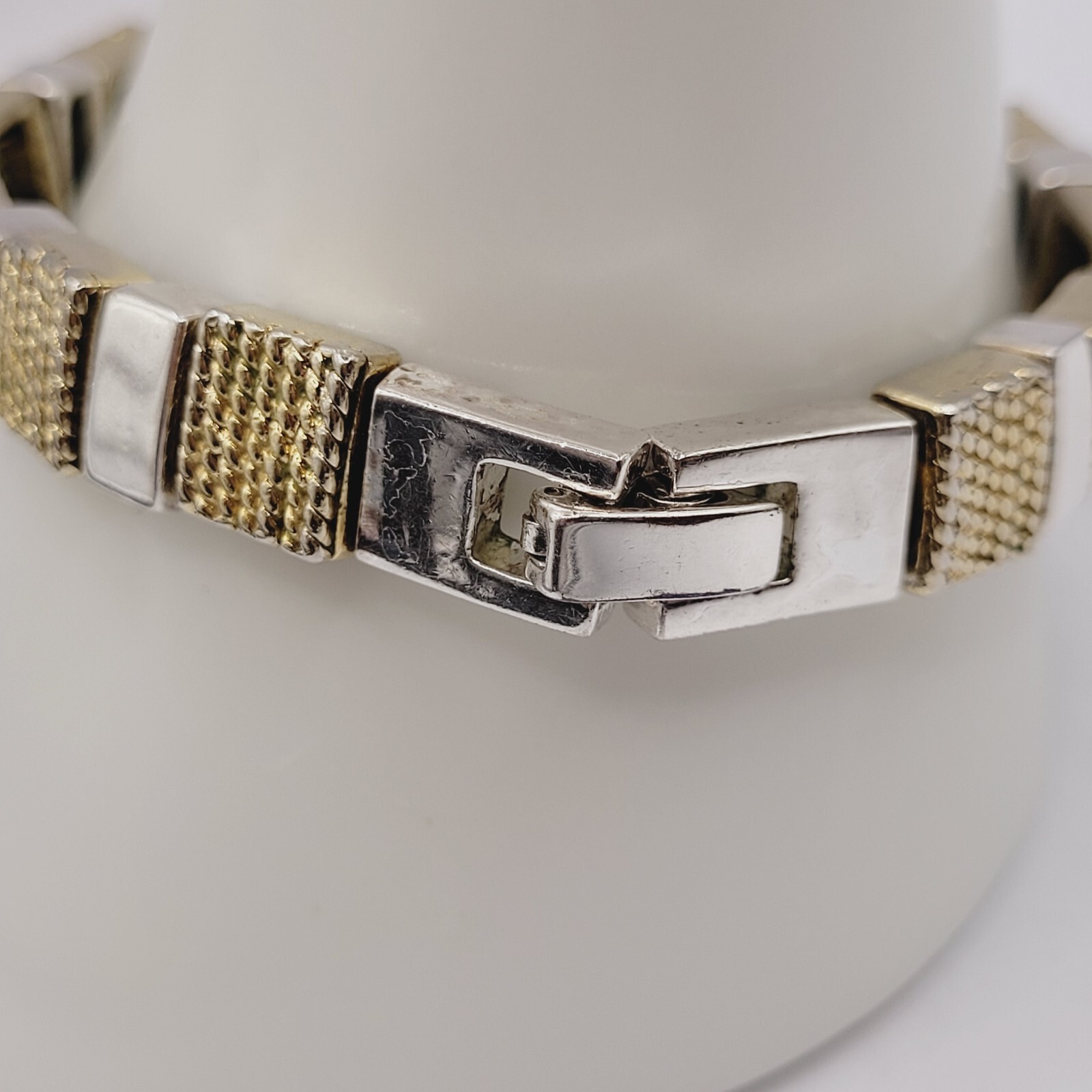 Napier Vintage Textured Gold & Polished Silver Tone Link Bracelet 7.25 In Signed
