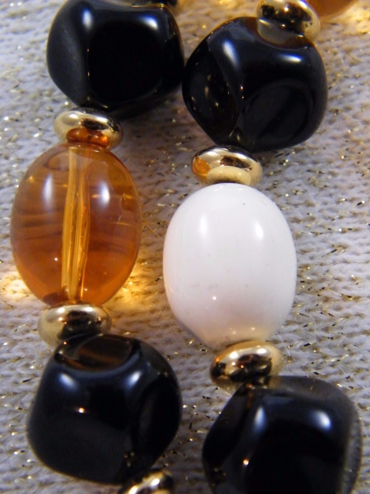 VINTAGE NEW TRIFARI~ CREAM / ORANGE / BLACK / GOLD TONE 24″ BEAD DOUBLE NECKLACE