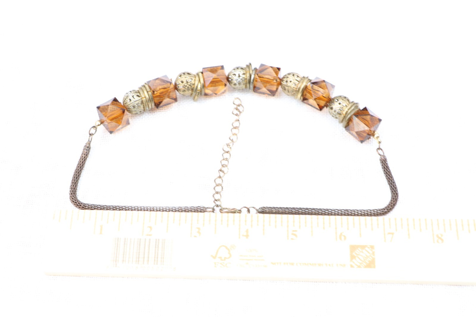 Vintage 80s Amber Lucite & Gold Filigree Beaded Statement Necklace Mesh Chain