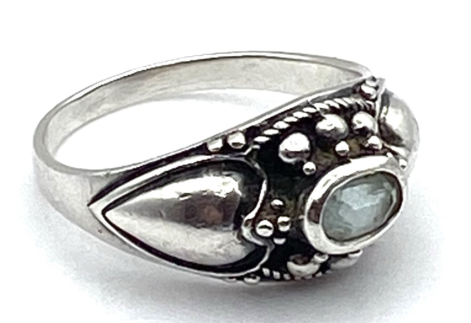 Vintage Sterling Slver / 925 Blue Topaz Hearts Ring Size 9