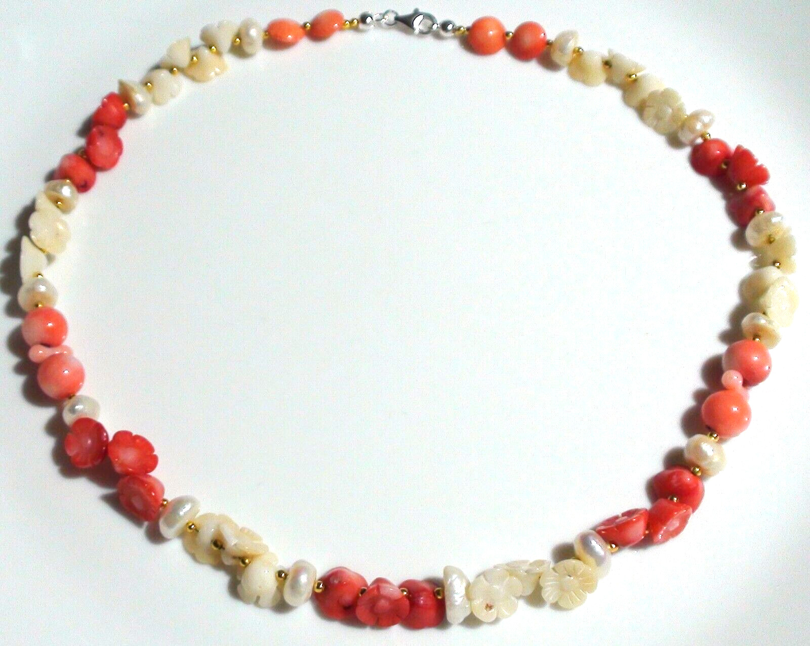 152.80ct 100% NATURAL SEA SALMON PINK,WHITE CORAL,PEARL 925 SSILVER CLASP NE-CE.
