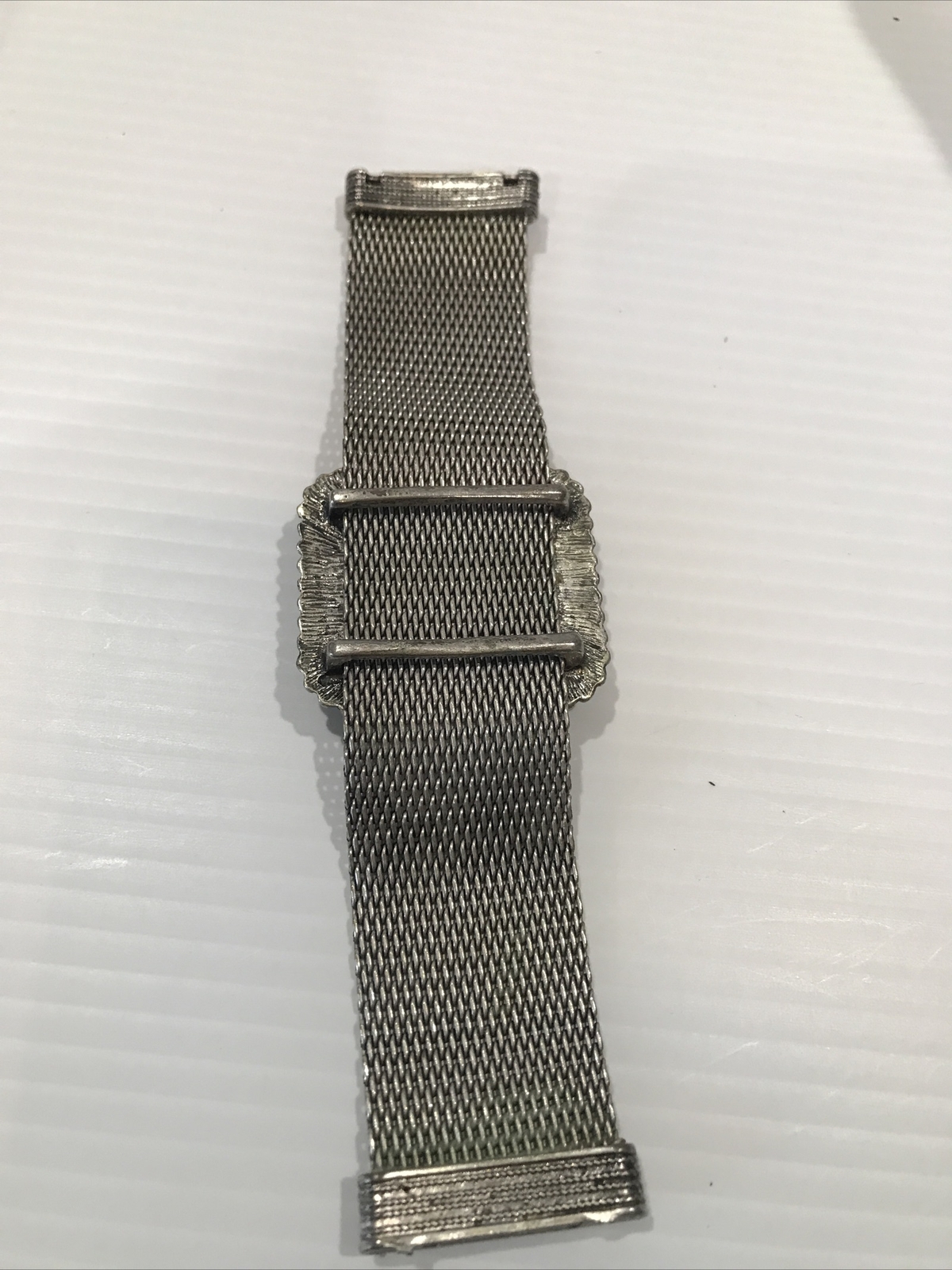 Chunky Vintage Look Silver Tone With Black Central Stone Art Deco Mesh Bracelet
