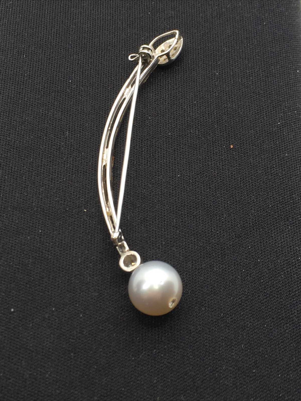 VINTAGE 18K White Gold South Sea Pearl & 0.35CTW Diamond Handmade Pin Brooch 6gr