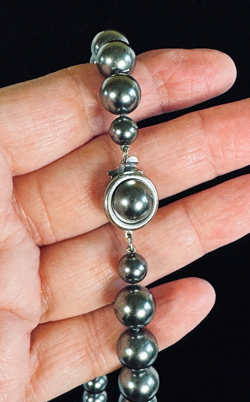 Vintage Faux Dark Gray Pearl Necklace and Matching Bracelet Glass Both EUC