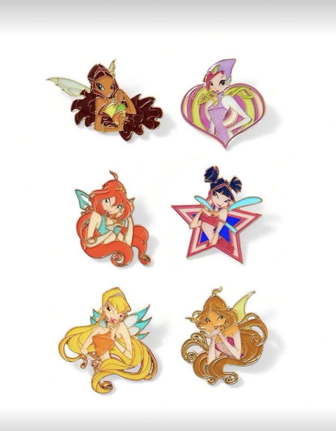 New SET OF 6 WINX CLUB Pins FAIRIES Brooch BLOOM Stella FLORA Aisha Metal Pin