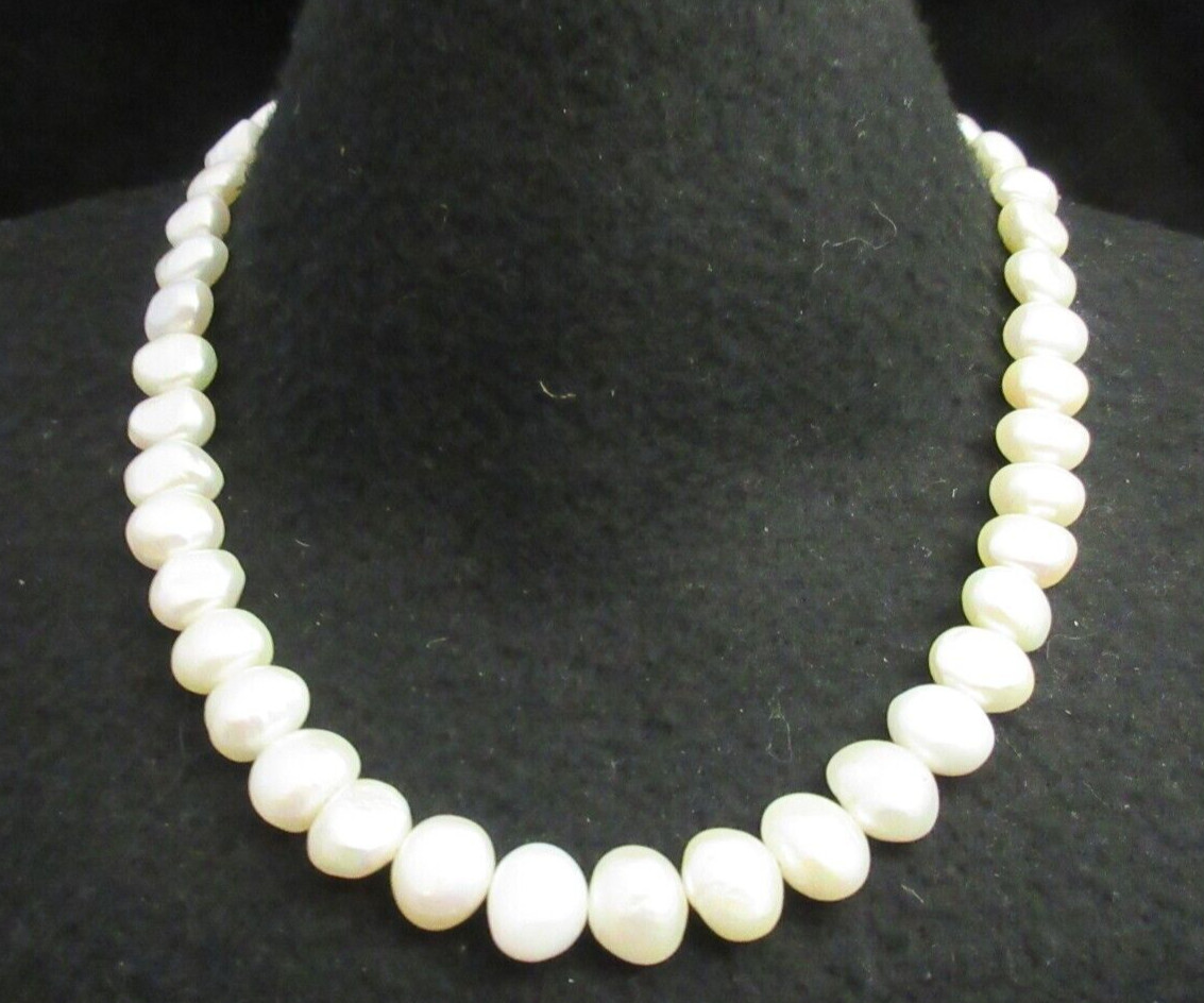 Vintage Natural Pearl Necklace 925 Marked Sterling Silver Lobster Claw Clasp 17″
