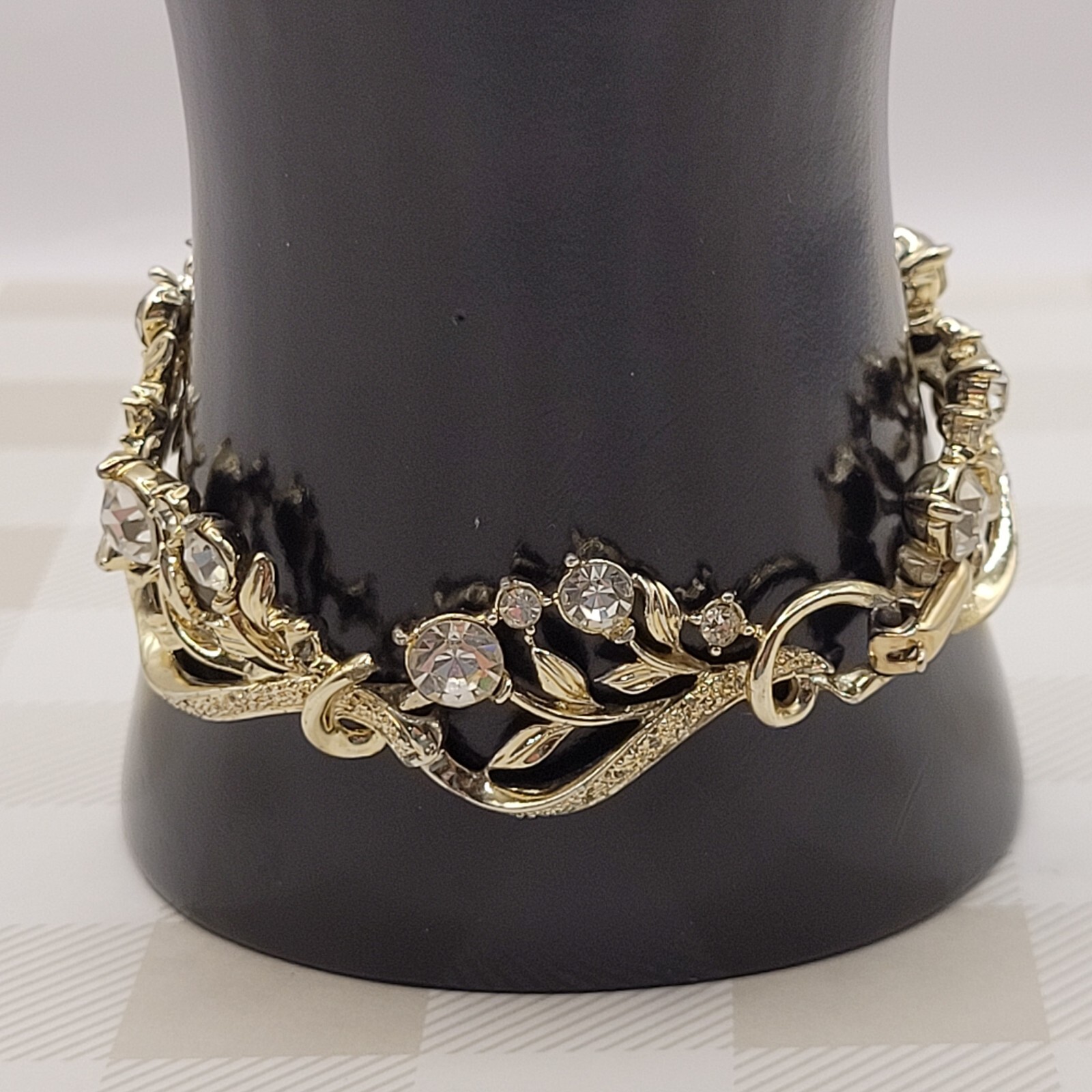 CORO 1960s Clear Rhinestone Bracelet Flower Theme Missing One Small Stone 7 Inch