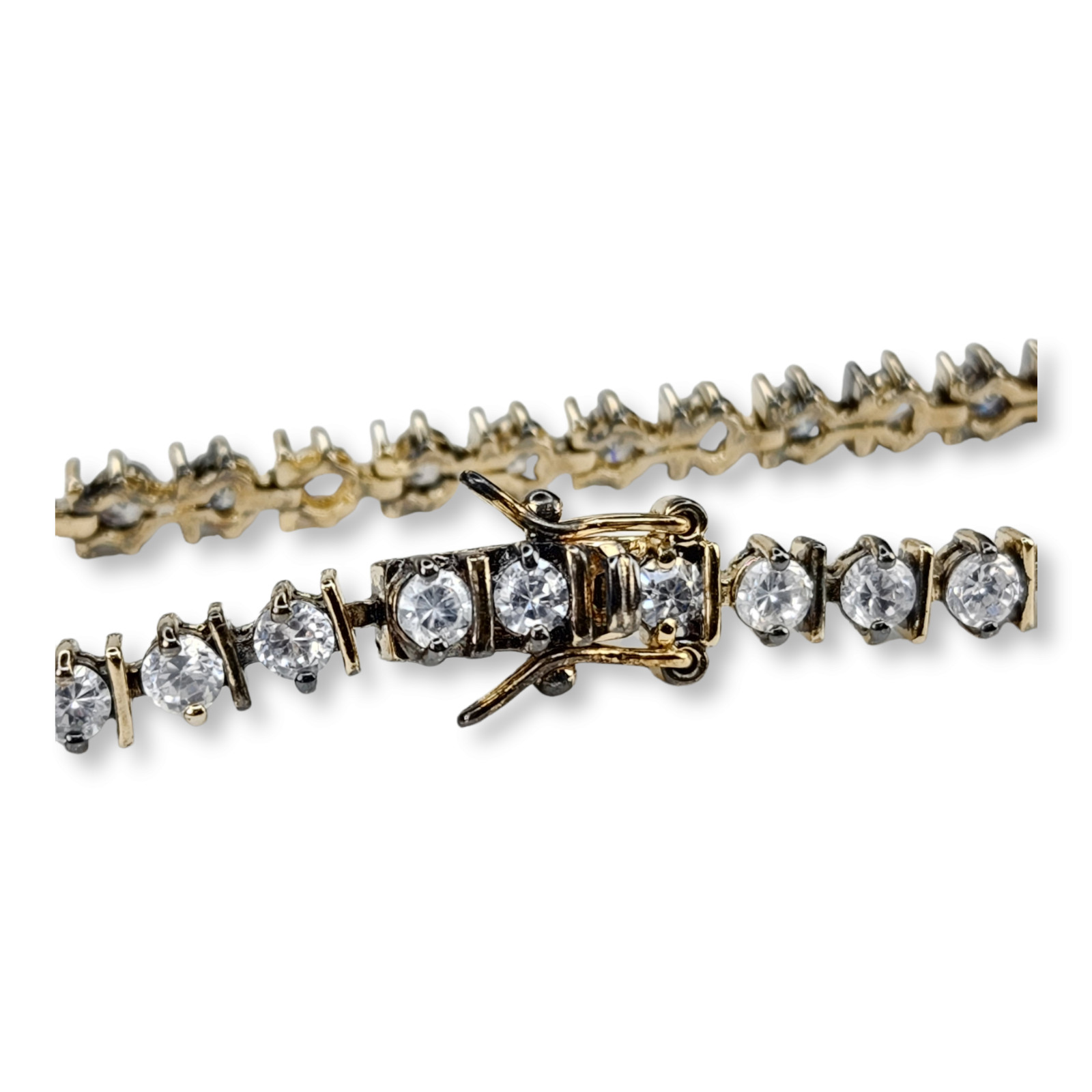 Vintage Sterling Silver 925 Gold Vermeil Cubic Zirconia Tennis Bracelet 7.25 In