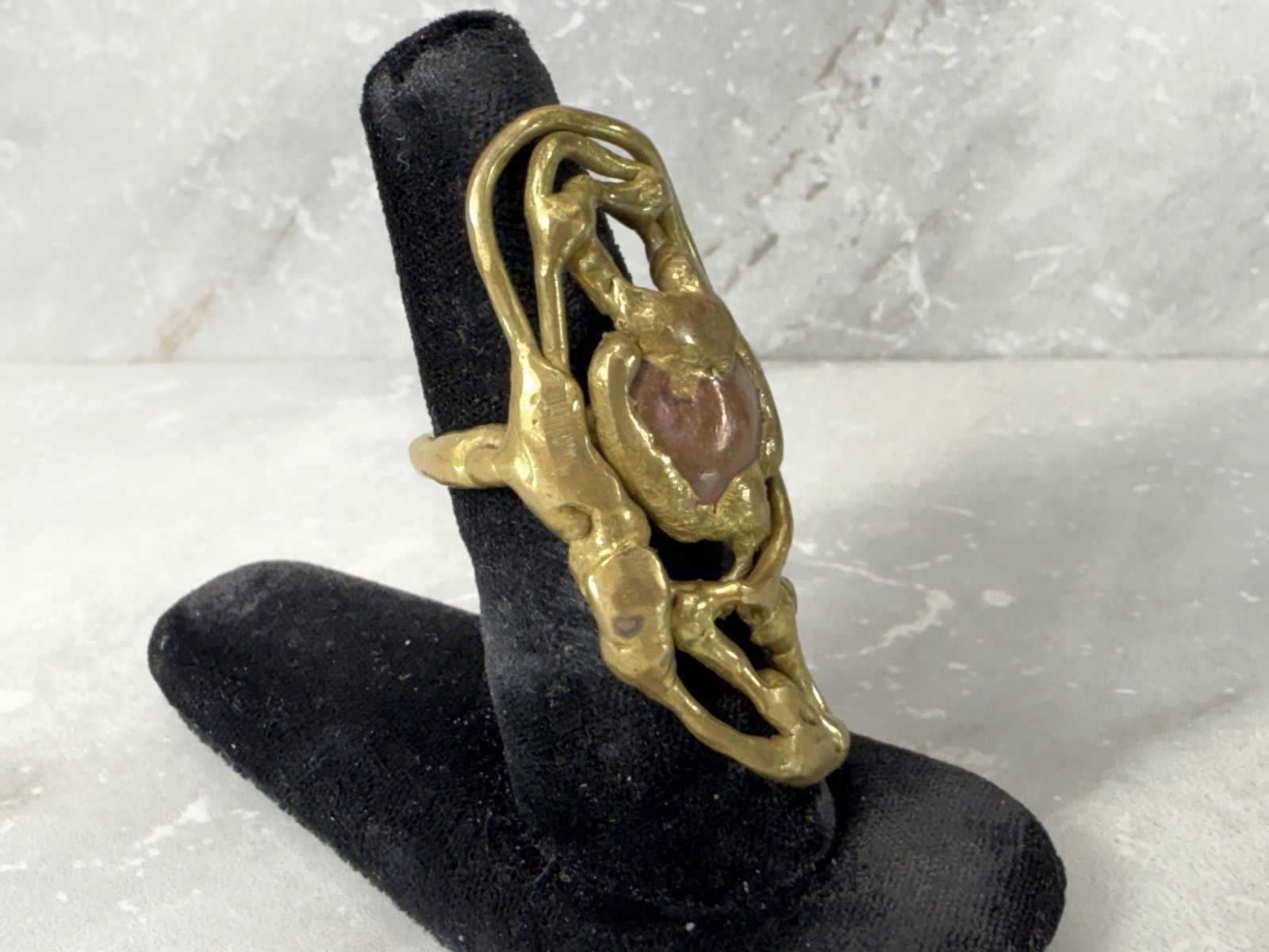 Vintage Brutalist Artisan Brass Bronze Large Statement Ring Size 5