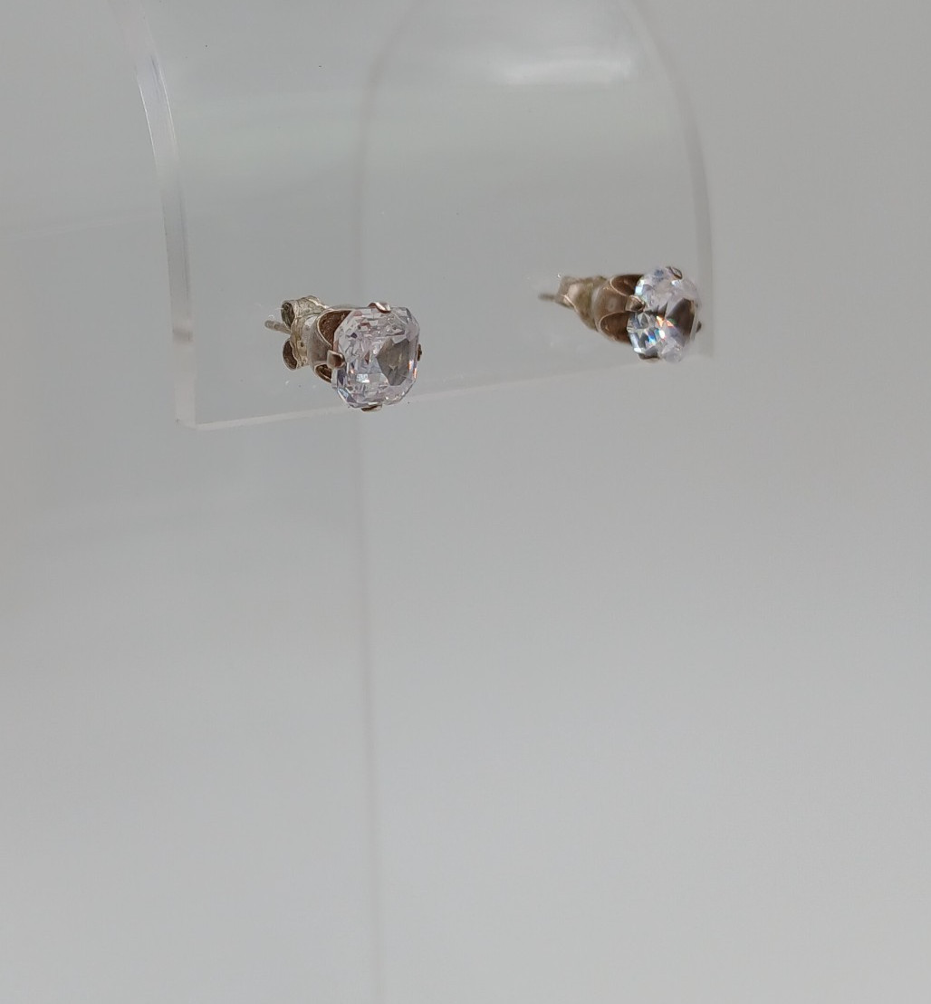 925 C Signed 5mm CZ Sterling Silver Square Faceted Cushion Cut Stud Estate Glam