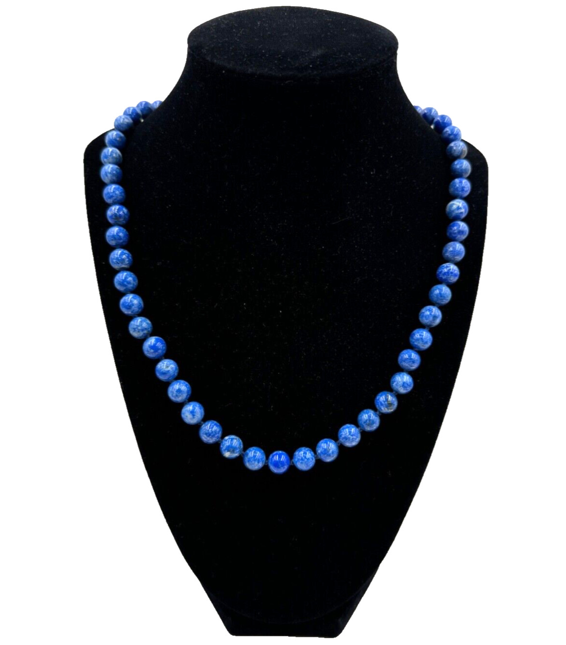 PERSIAN LAPIS LAZULI HAND KNOTTED VINTAGE CHINESE EXPORT NECKLACE STERLING CLASP