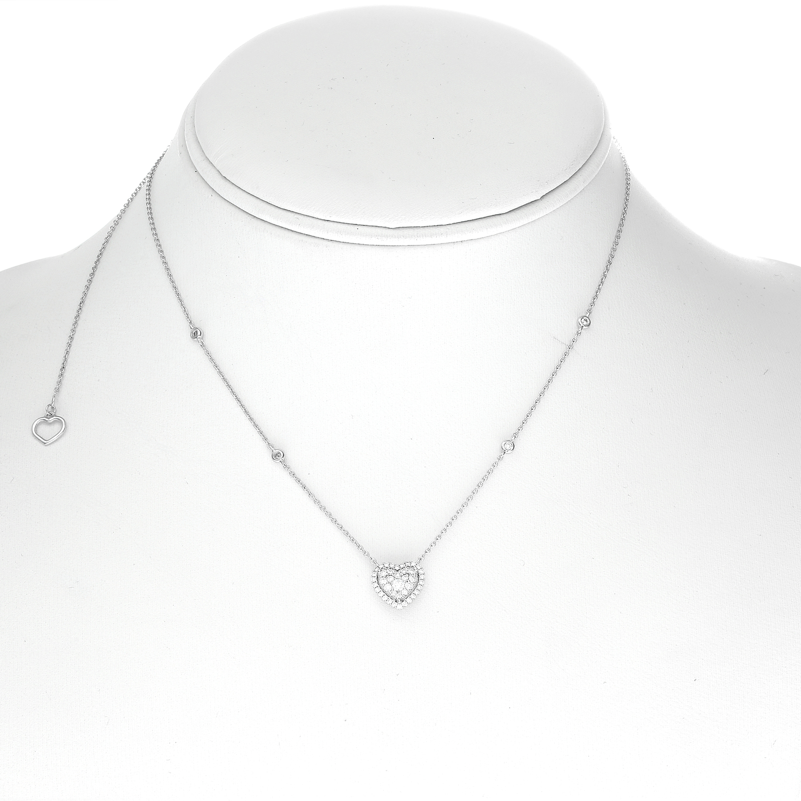 ESTATE 0.35CT DIAMOND 14KT WHITE GOLD 3D CLASSIC DOUBLE HEART LOVE NECKLACE