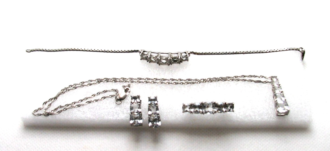 Vintage 925 Sterling Silver White Topaz Gemstone 4-Pc. Parure Set