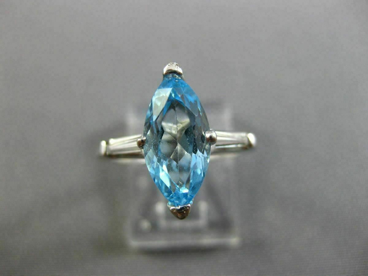 ESTATE 2.25CT DIAMOND & AAA BLUE TOPAZ 14K WHITE GOLD 3D 3 STONE ENGAGEMENT RING