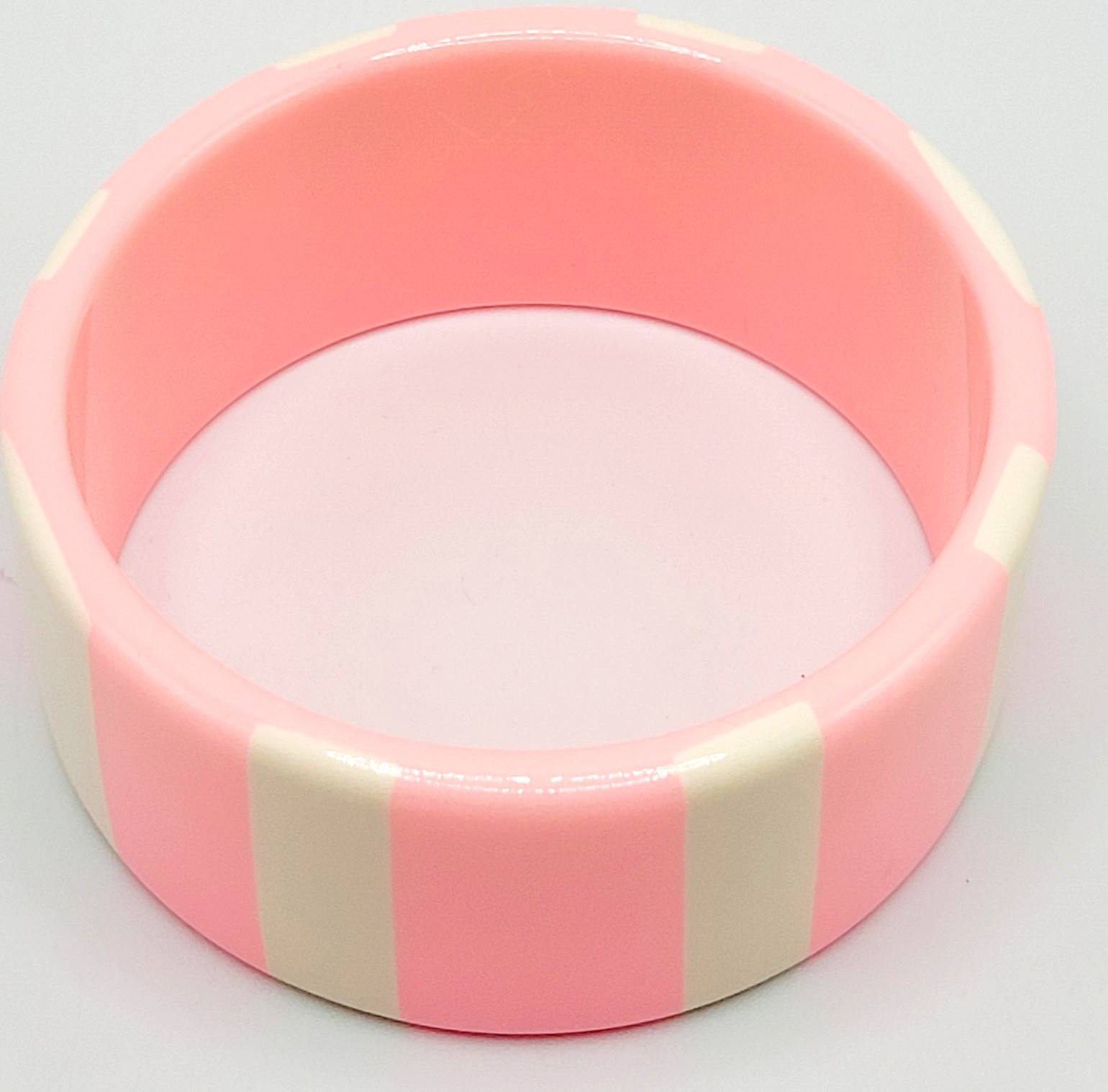 Bright Bubble Gum Cotton Candy Cream Stripe Chunky Acrylic Vtg Bangle Bracelet