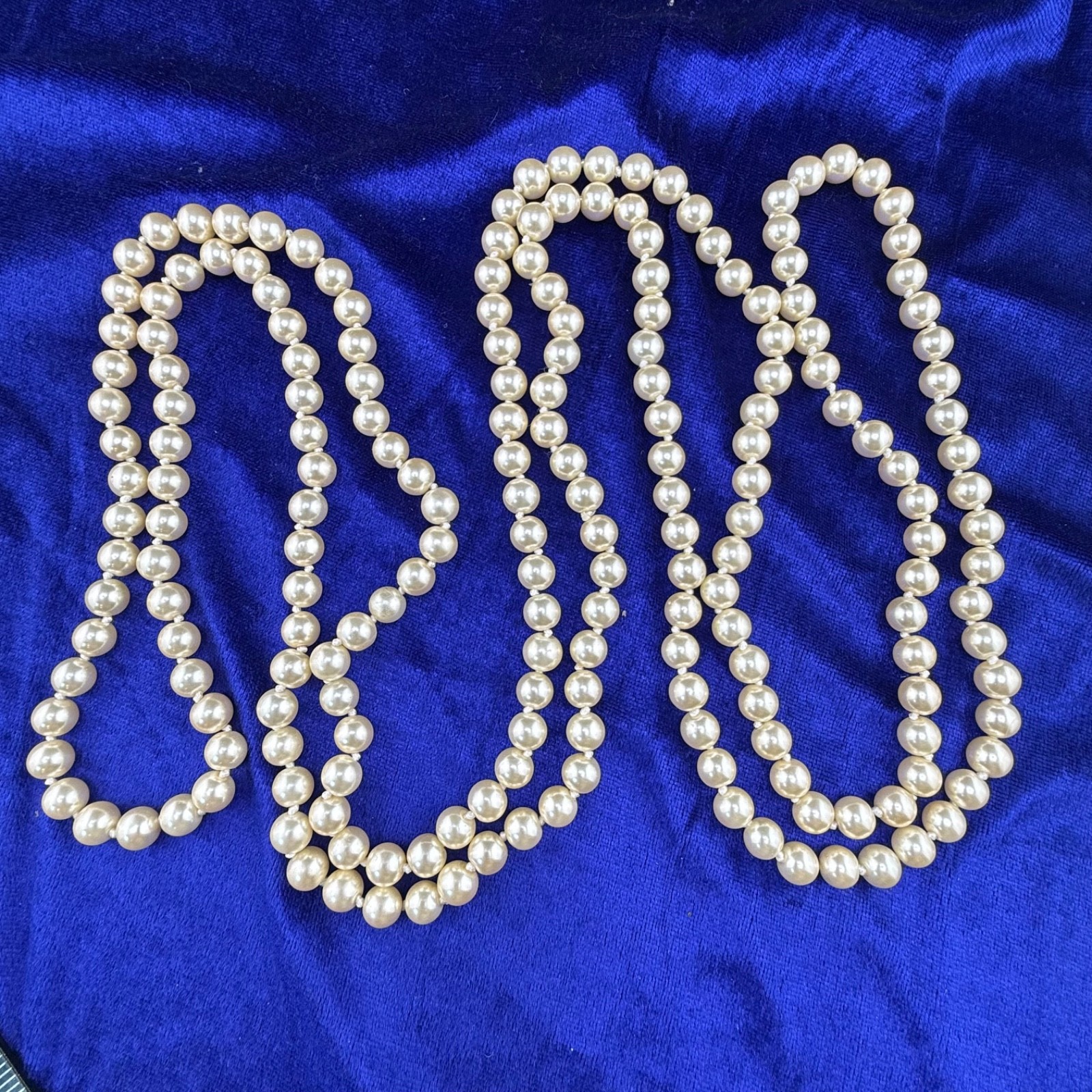 Vintage Glass Beaded Necklace Faux Pearl Single Strand Multi Wrap 72”