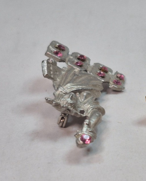Vintage Statue of Liberty Pewter Pink Rhinestone Brooch Pin 2″