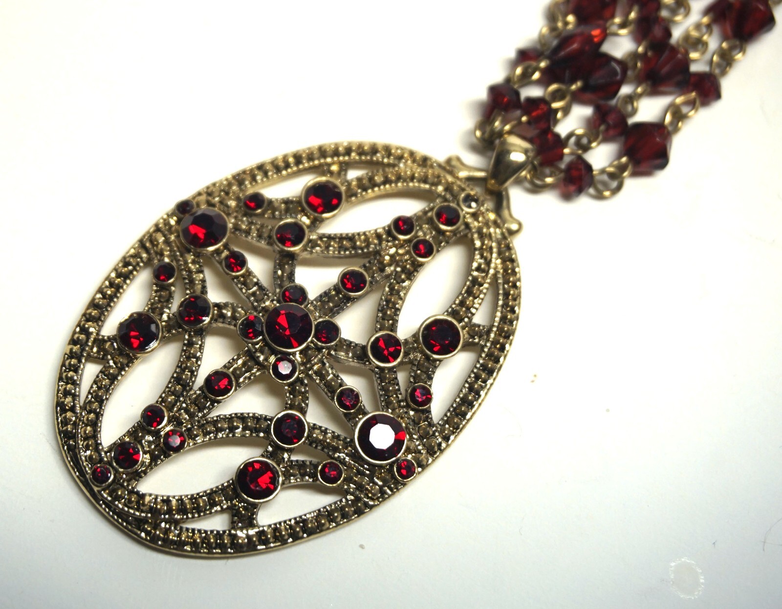 Vibrant & Darker Red Rhinestone & Acrylic Crystal Bead Pendant Necklace