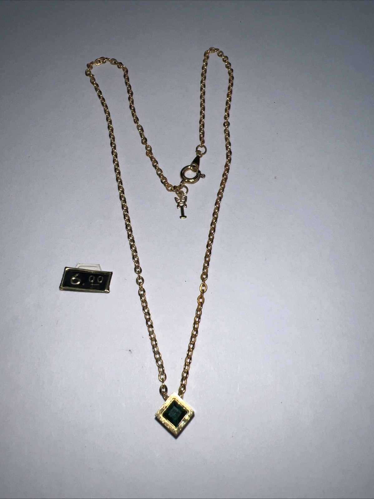VTG NWT Trifari May Birthstone Cube Necklace Emerald Crystal 15” Modernist