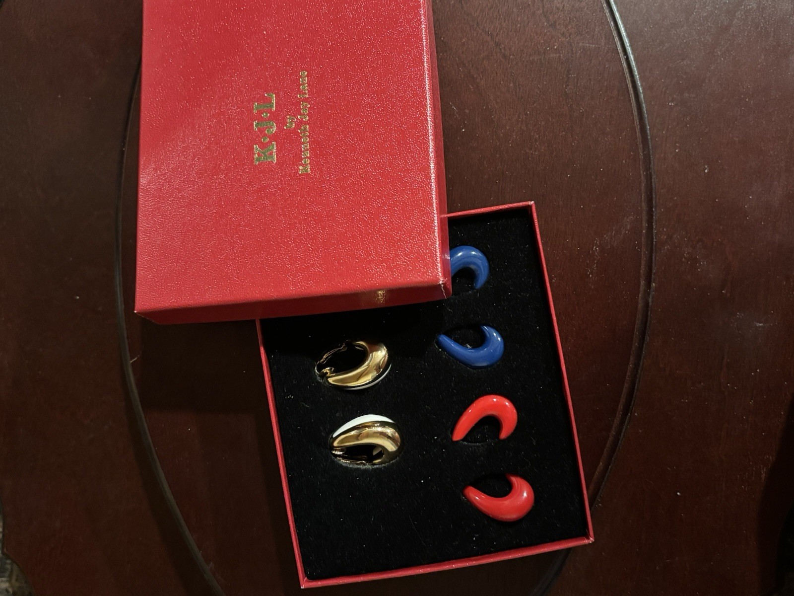 KJL by Kennet Jay Lane patriotic changeable clip on earrings, red white blue