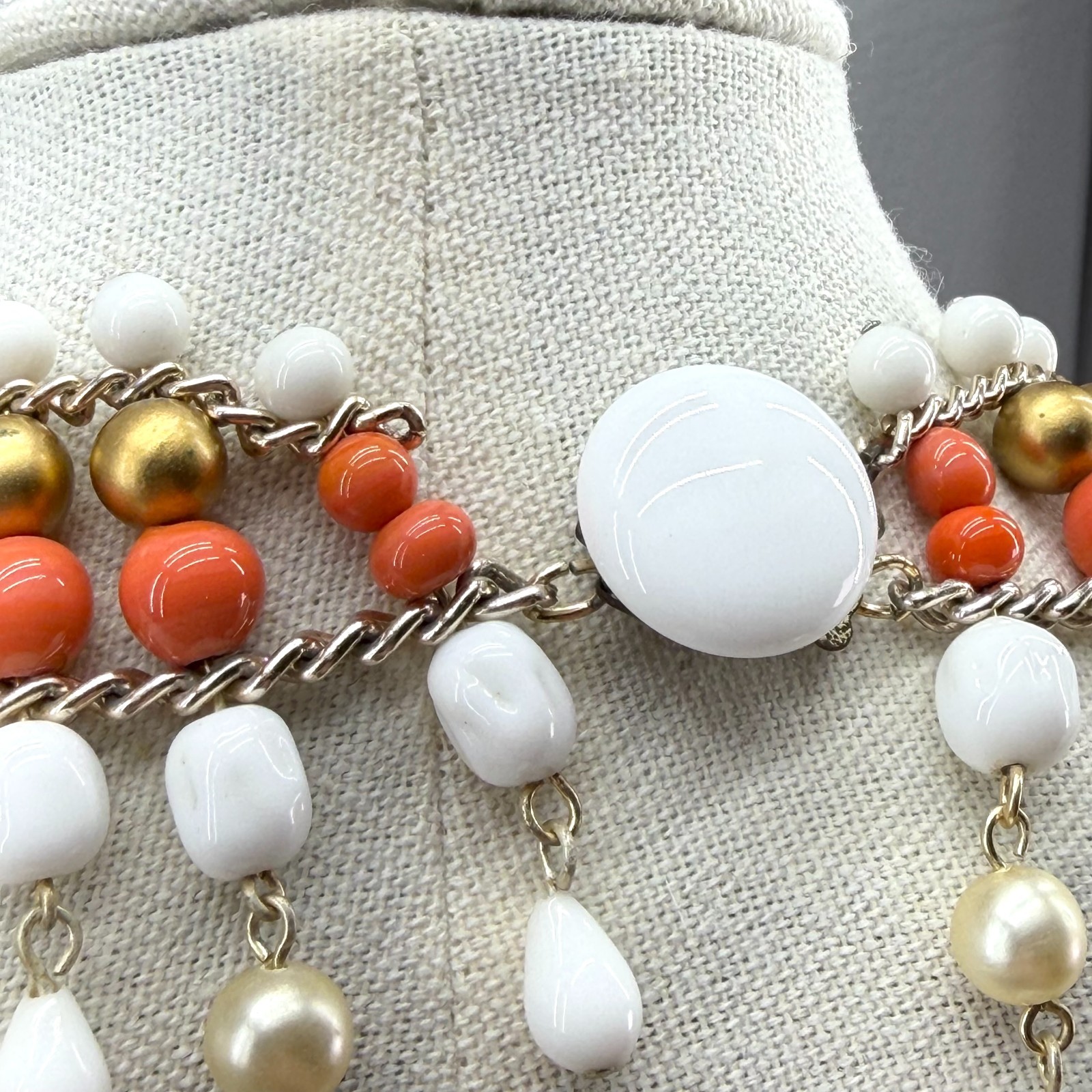 Vintage Beaded Statement Collar Necklace 13.5″ READ